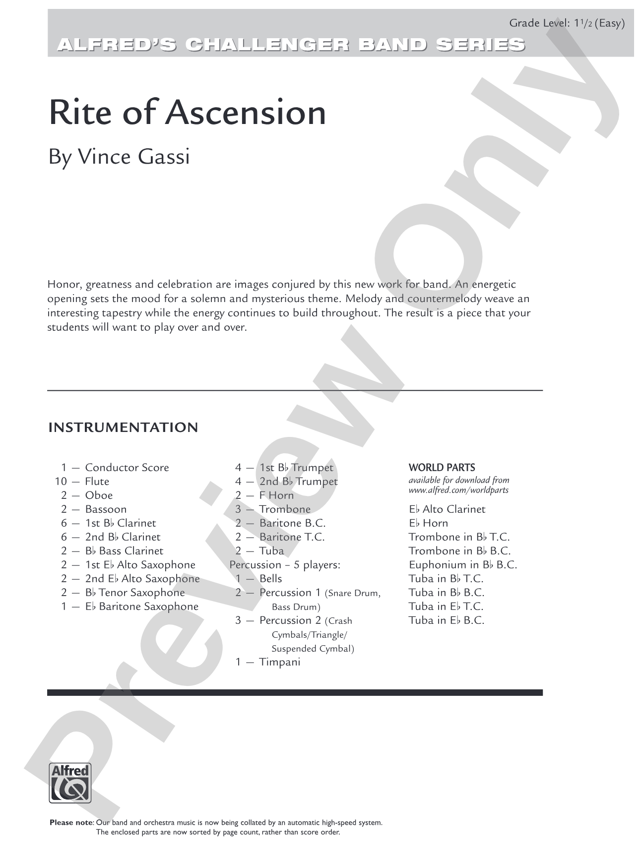 Rite of Ascension: Concert Band Conductor Score & Parts