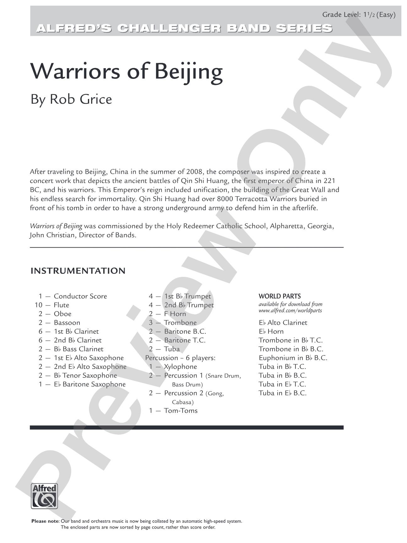 Warriors of Beijing: Concert Band Conductor Score & Parts
