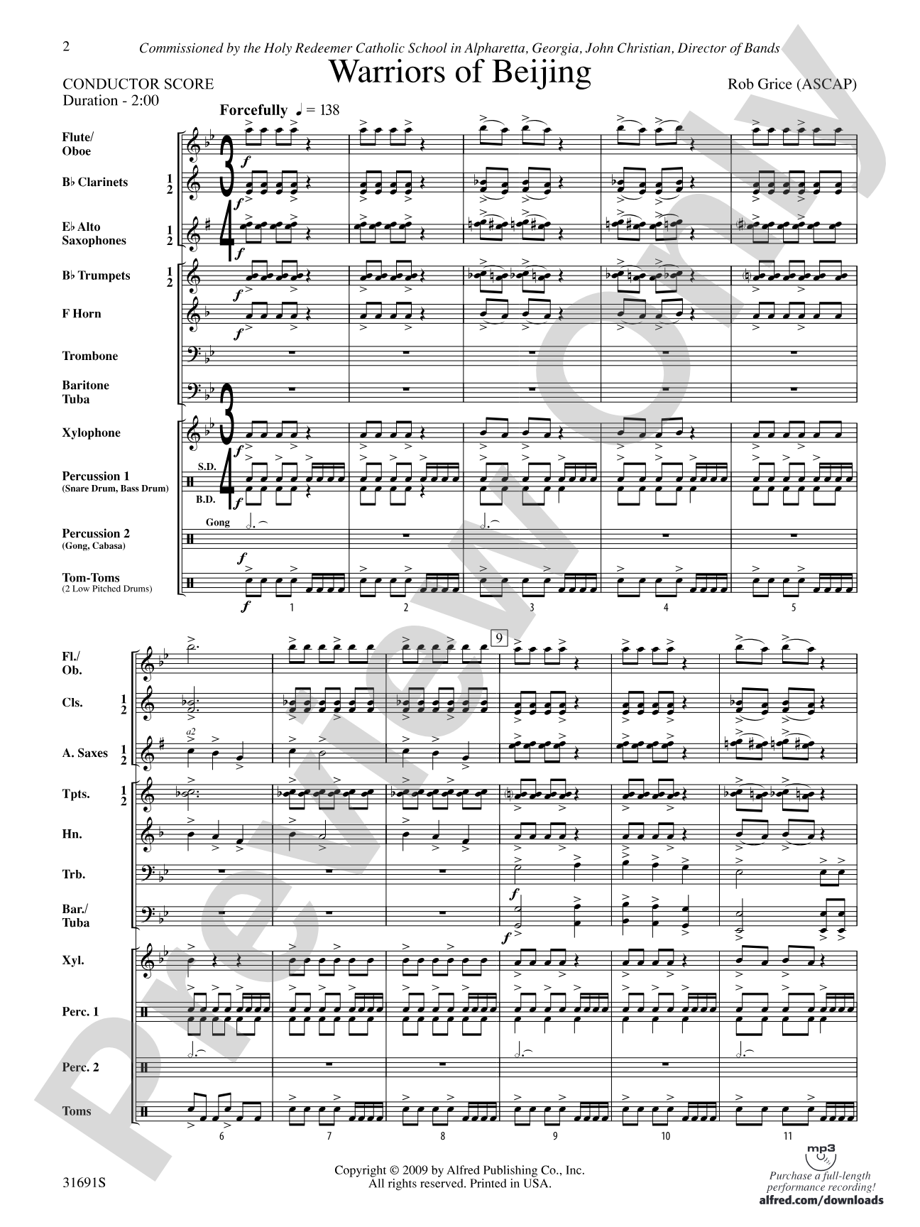 Warriors of Beijing: Concert Band Conductor Score & Parts