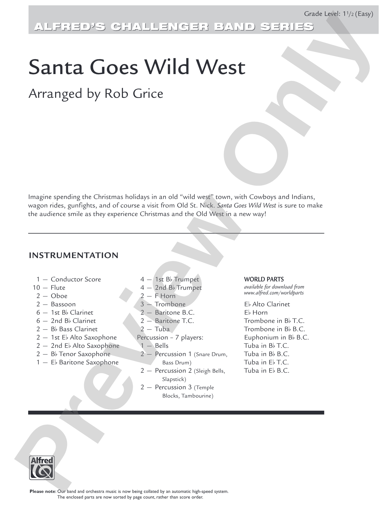 Santa Goes Wild West: Concert Band Conductor Score & Parts