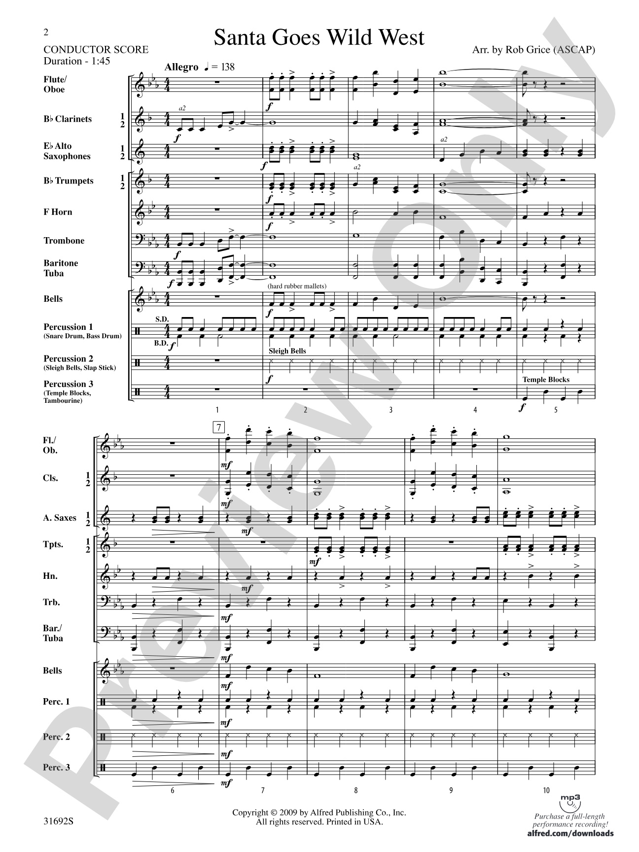 Santa Goes Wild West: Concert Band Conductor Score & Parts