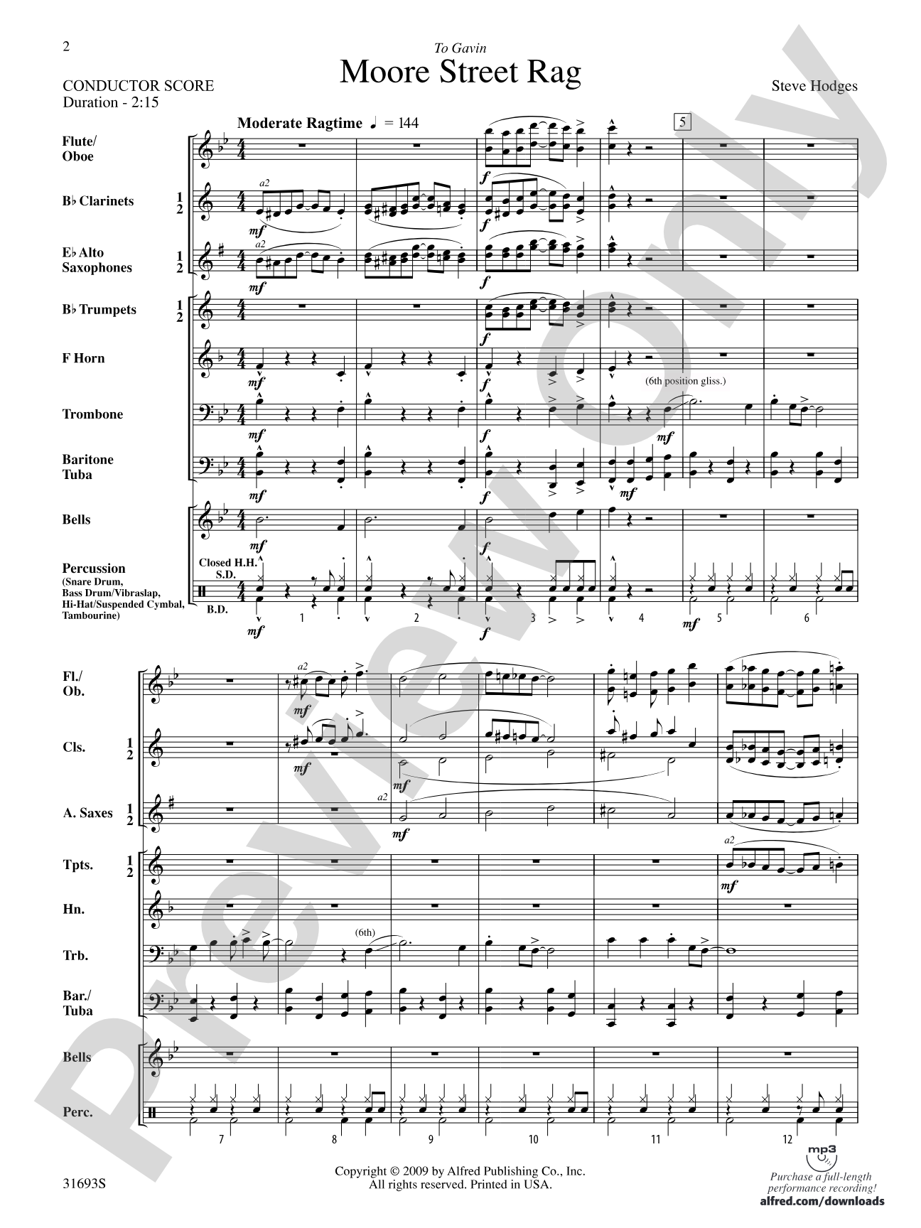 Moore Street Rag: Concert Band Conductor Score & Parts