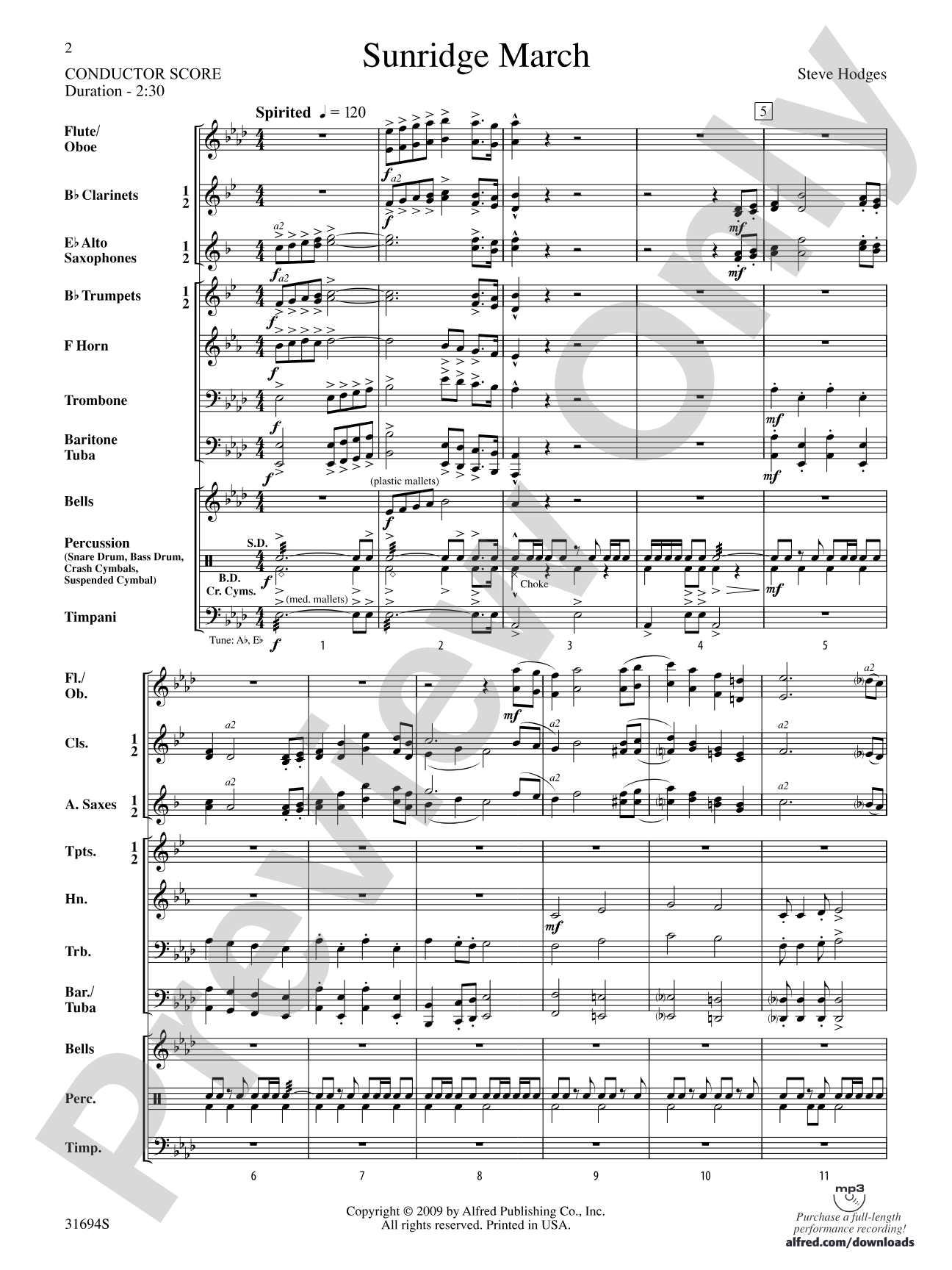 Sunridge March: Concert Band Conductor Score & Parts