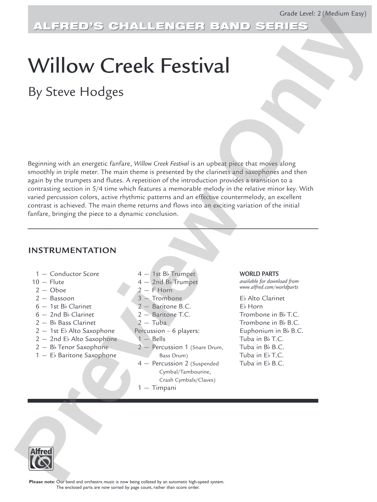 Willow Creek Festival: Concert Band Conductor Score & Parts