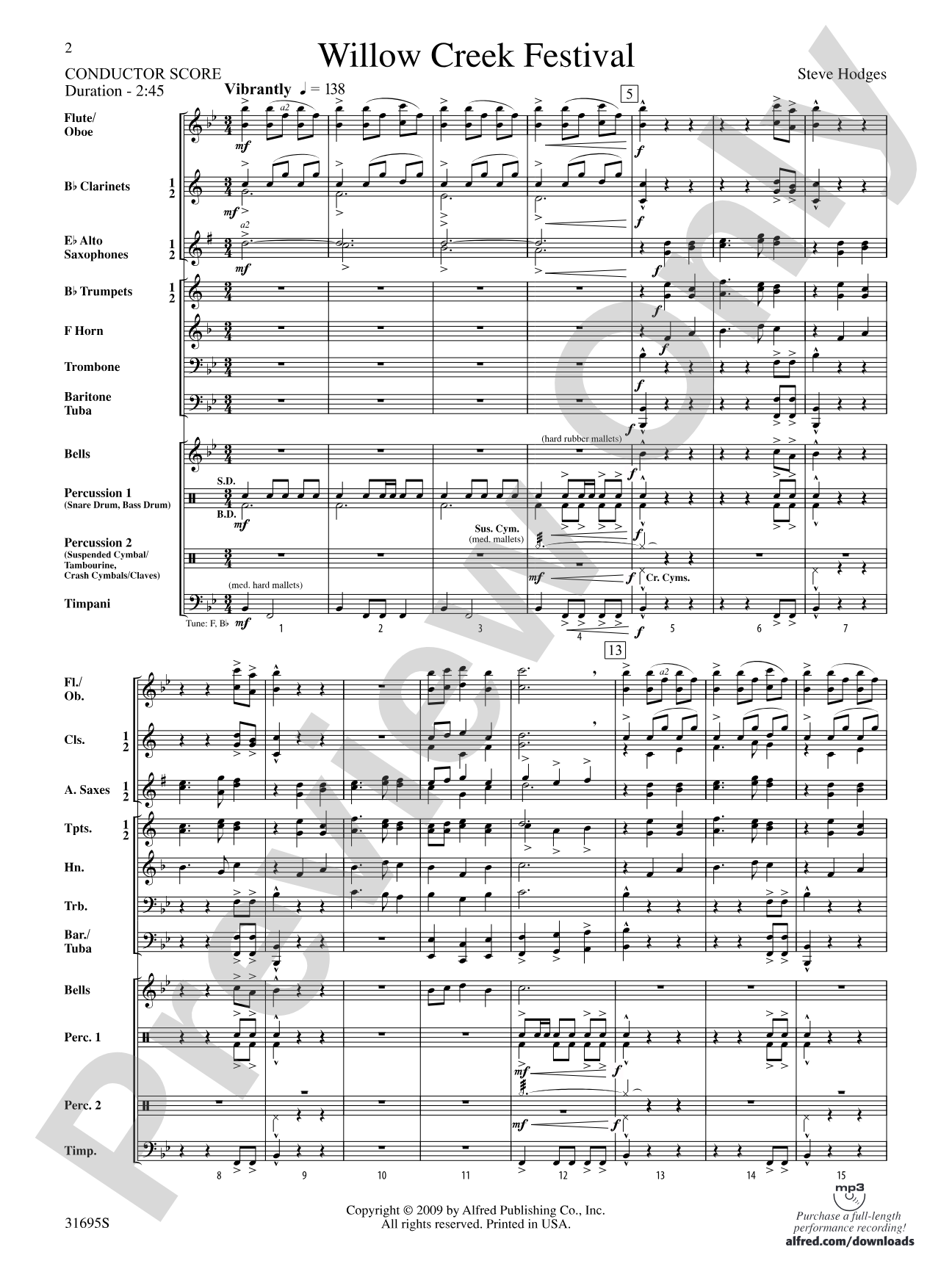 Willow Creek Festival: Concert Band Conductor Score & Parts