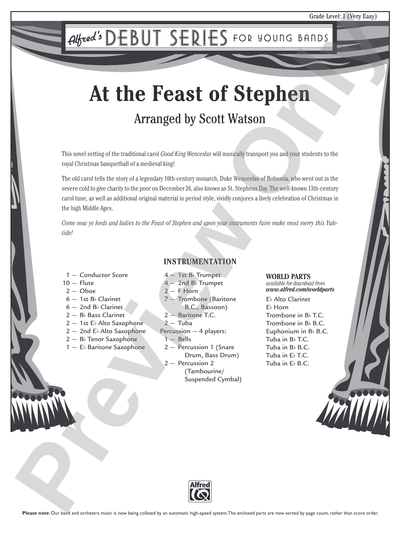 At the Feast of Stephen: Concert Band Conductor Score & Parts