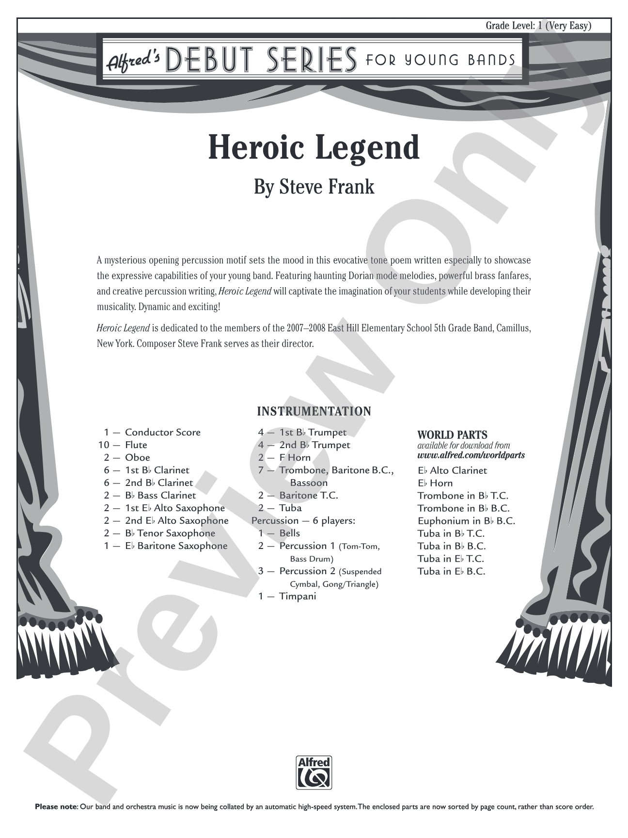 Heroic Legend: Concert Band Conductor Score & Parts