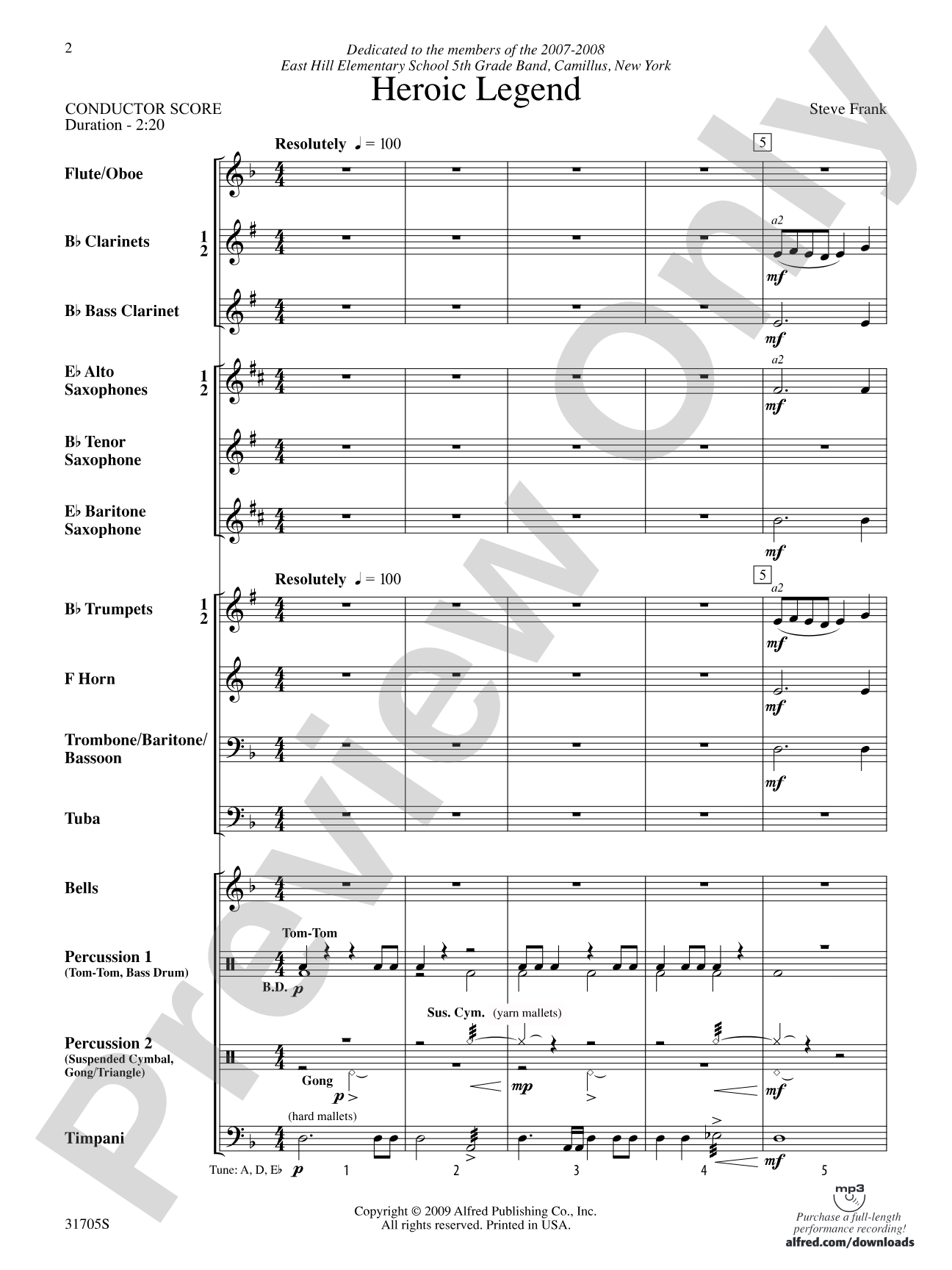 Heroic Legend: Concert Band Conductor Score & Parts