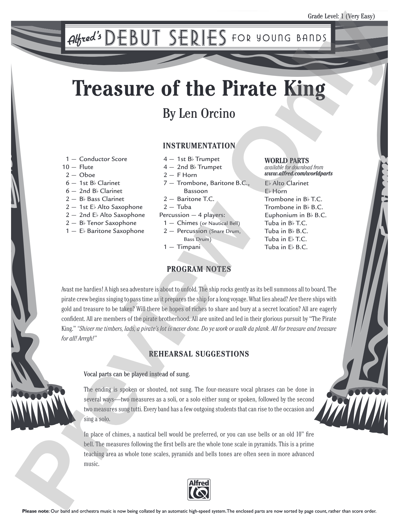 Treasure of the Pirate King: Concert Band Conductor Score & Parts