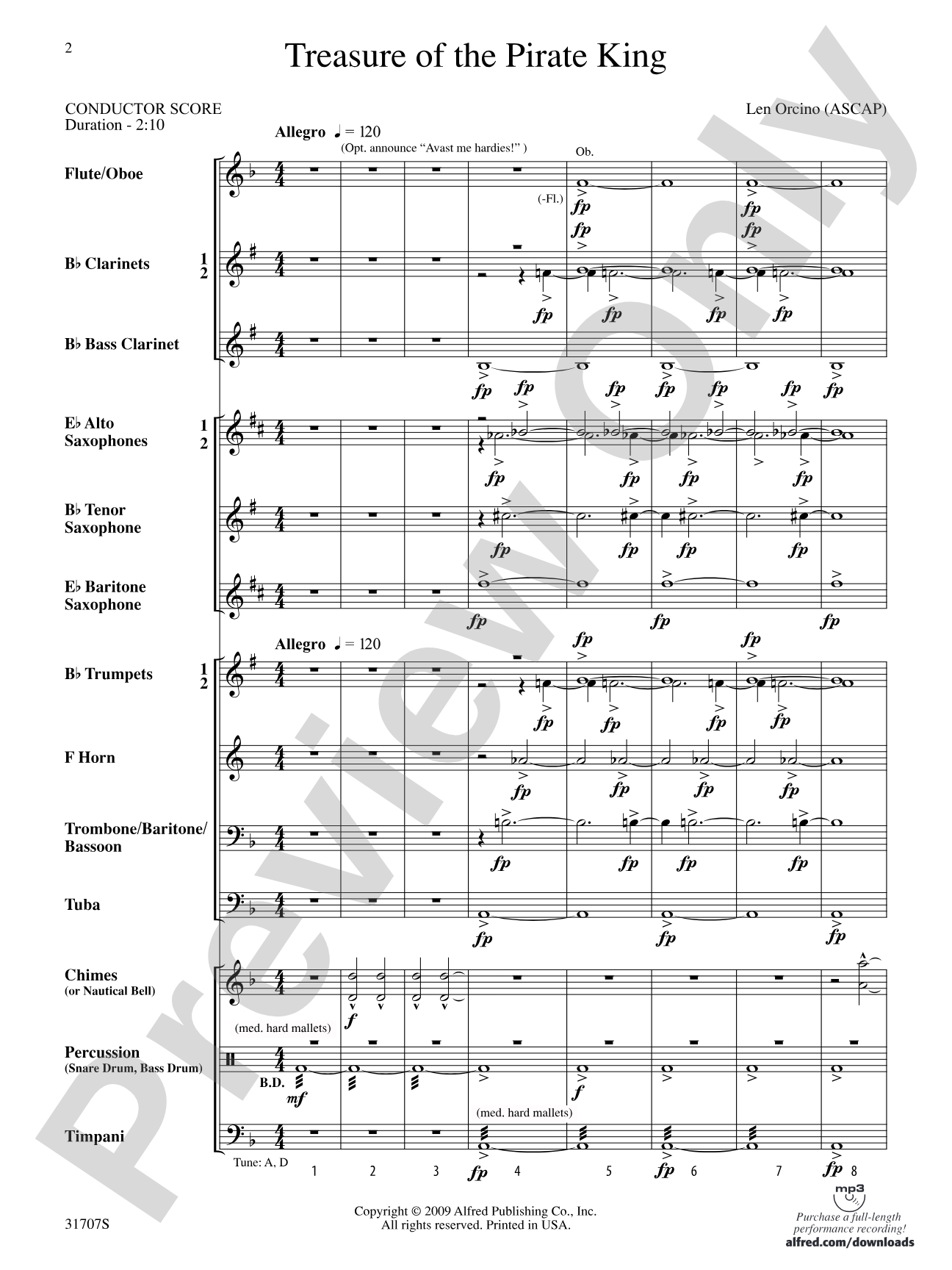 Treasure of the Pirate King: Concert Band Conductor Score & Parts