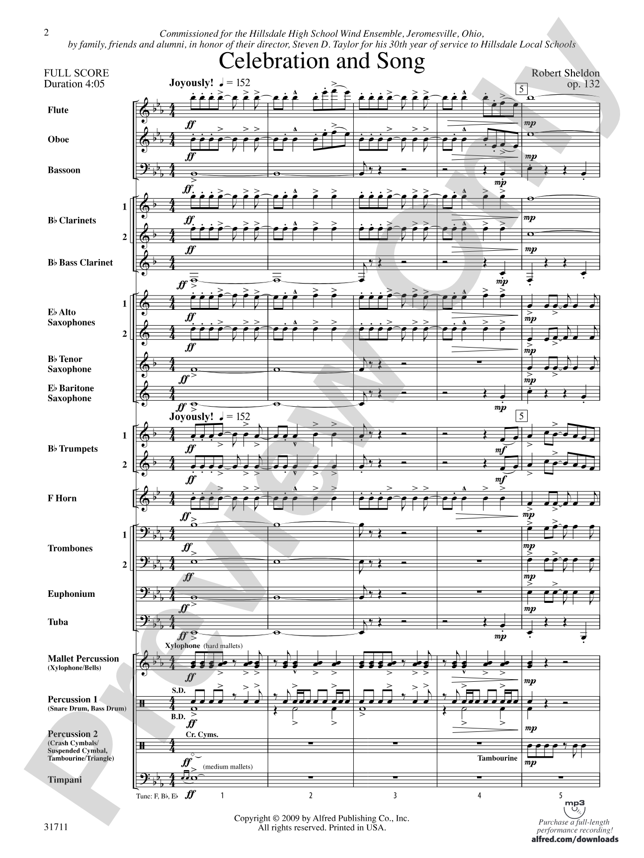 Celebration and Song: Concert Band Conductor Score & Parts