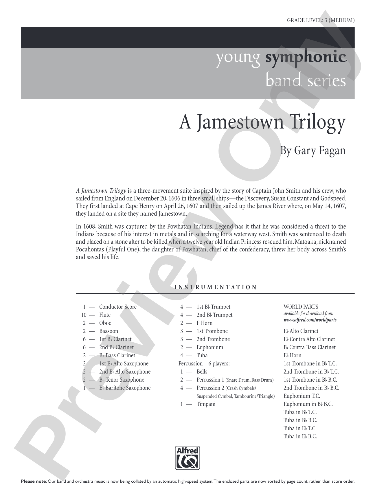 A Jamestown Trilogy: Concert Band Conductor Score & Parts