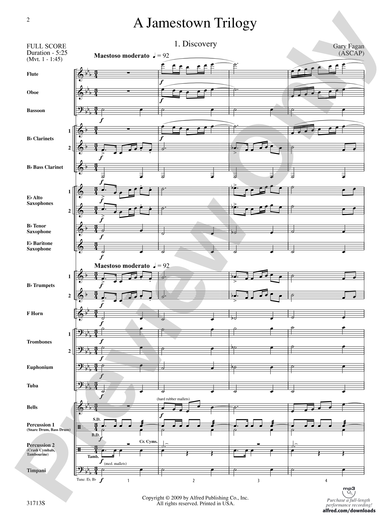 A Jamestown Trilogy: Concert Band Conductor Score & Parts