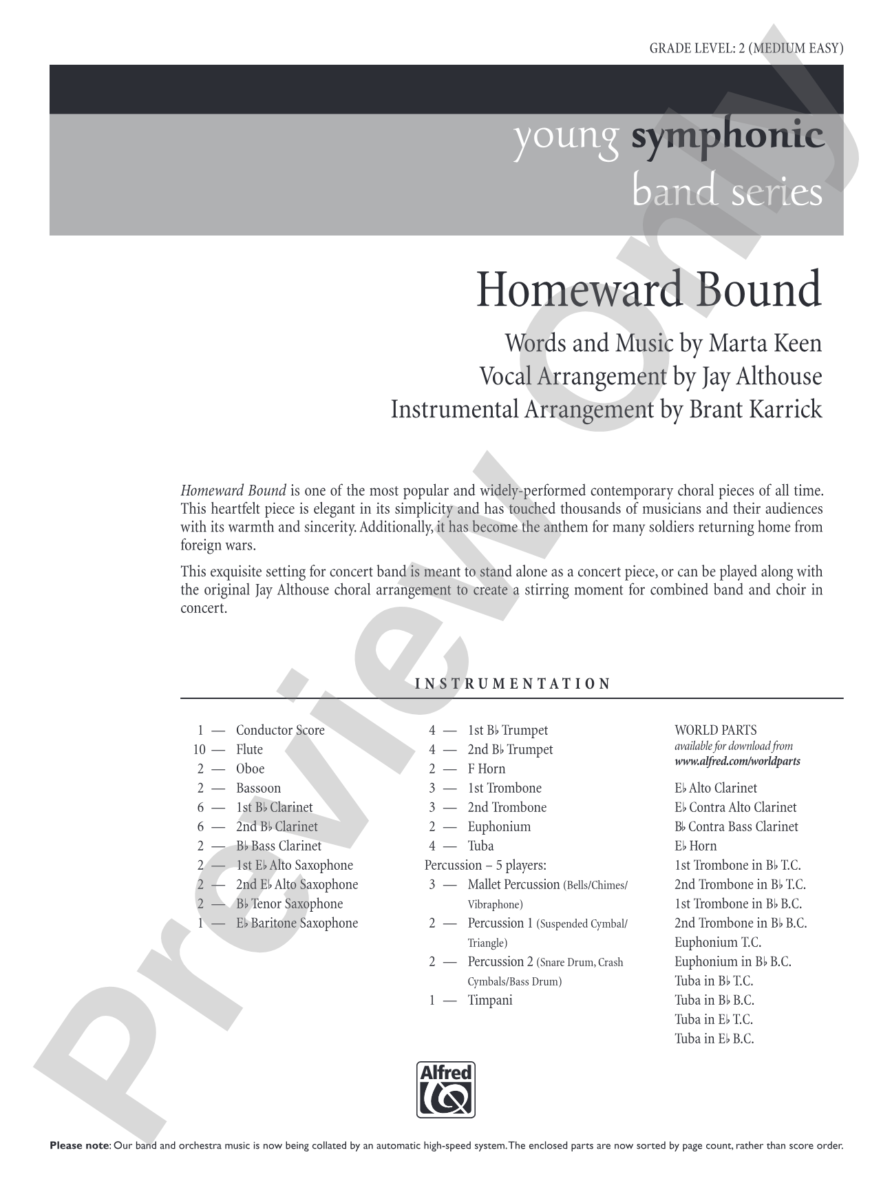Homeward Bound: Concert Band Conductor Score & Parts