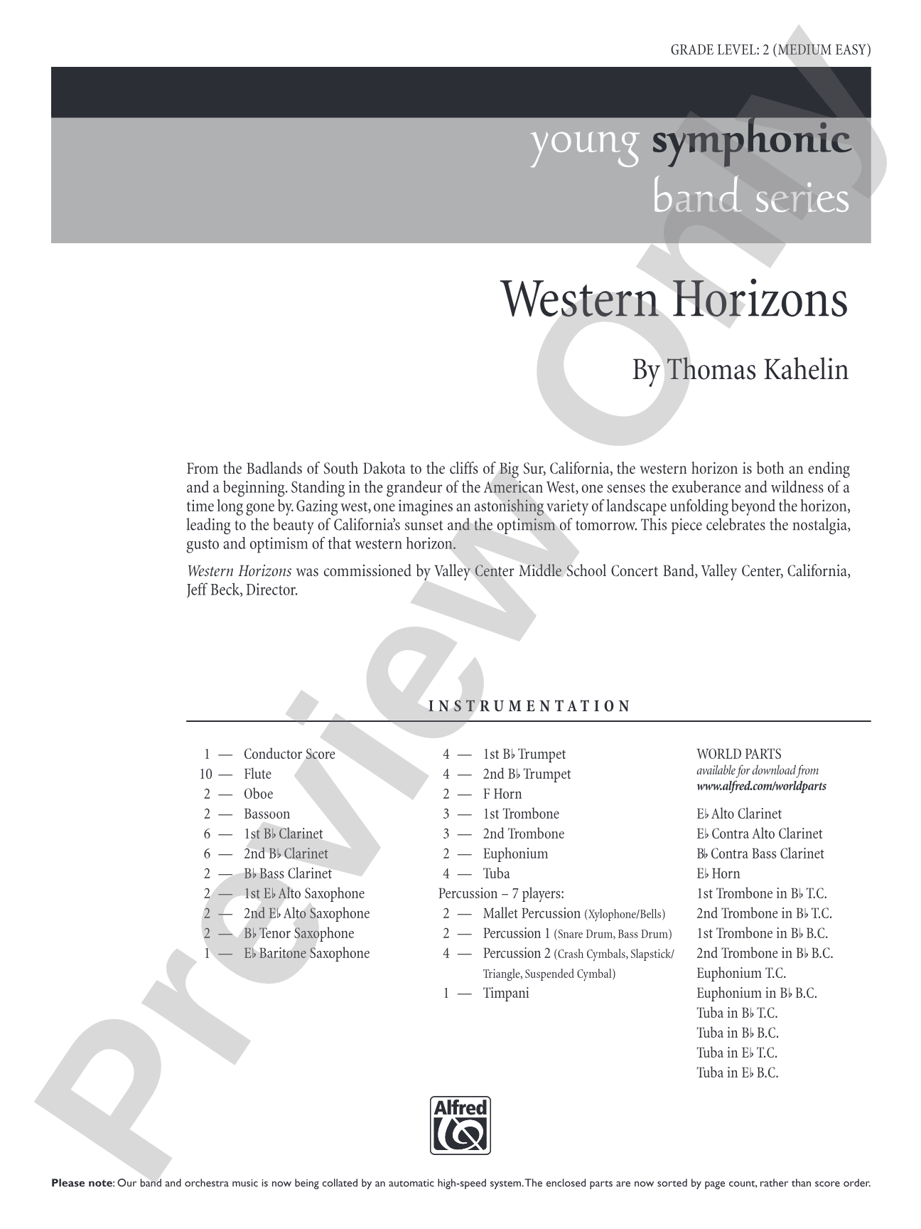 Western Horizons: Concert Band Conductor Score & Parts