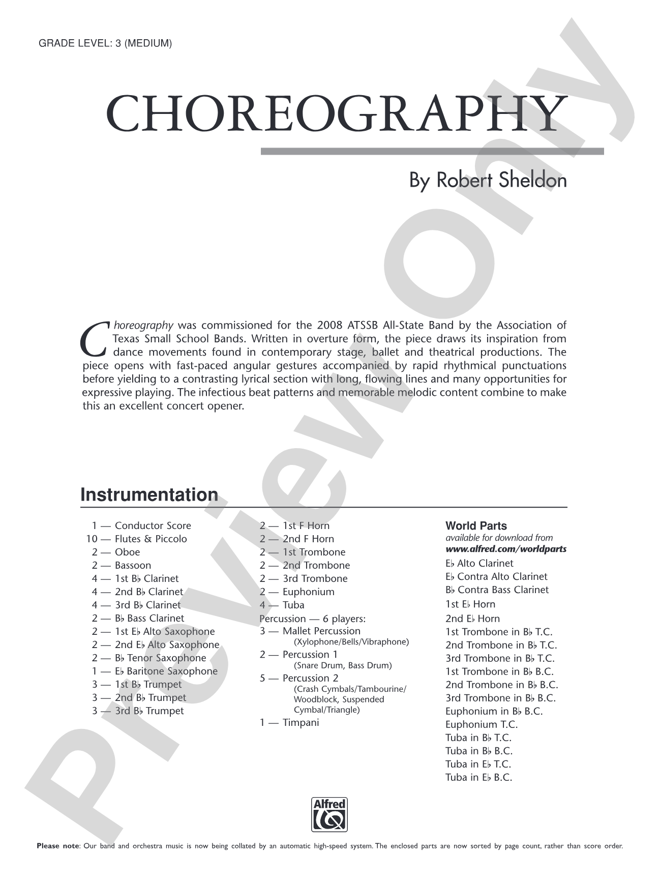 Choreography: Concert Band Conductor Score & Parts