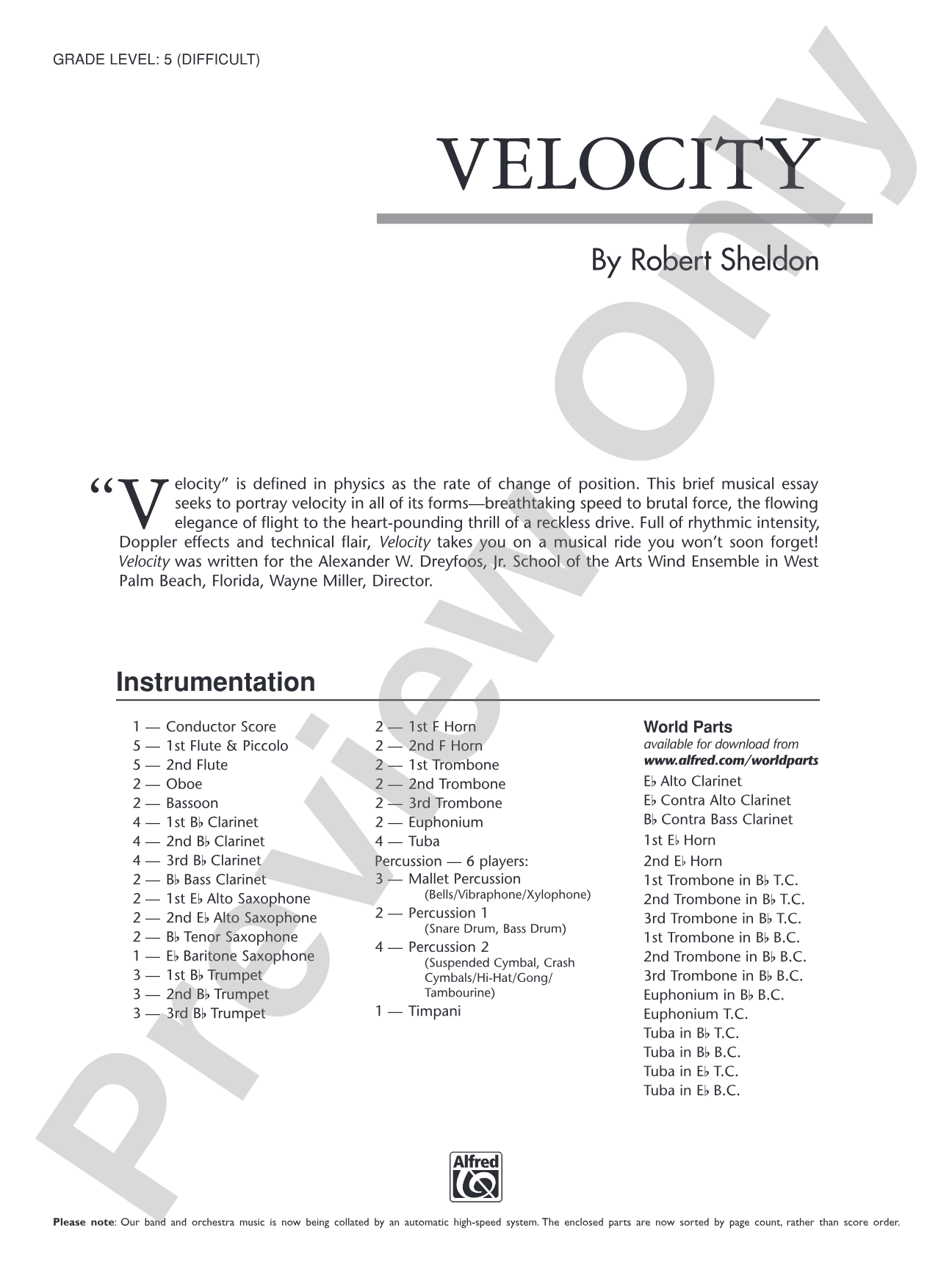 Velocity: Concert Band Conductor Score & Parts