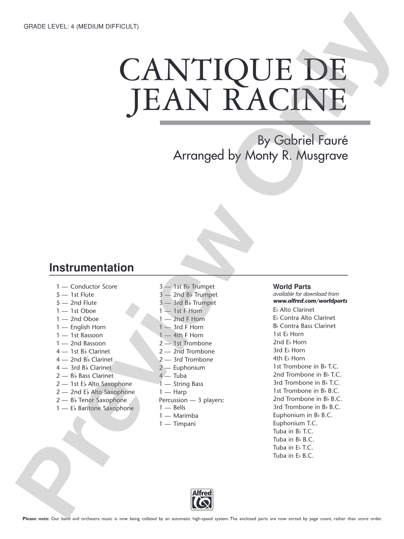 Cantique de Jean Racine: Concert Band Conductor Score & Parts