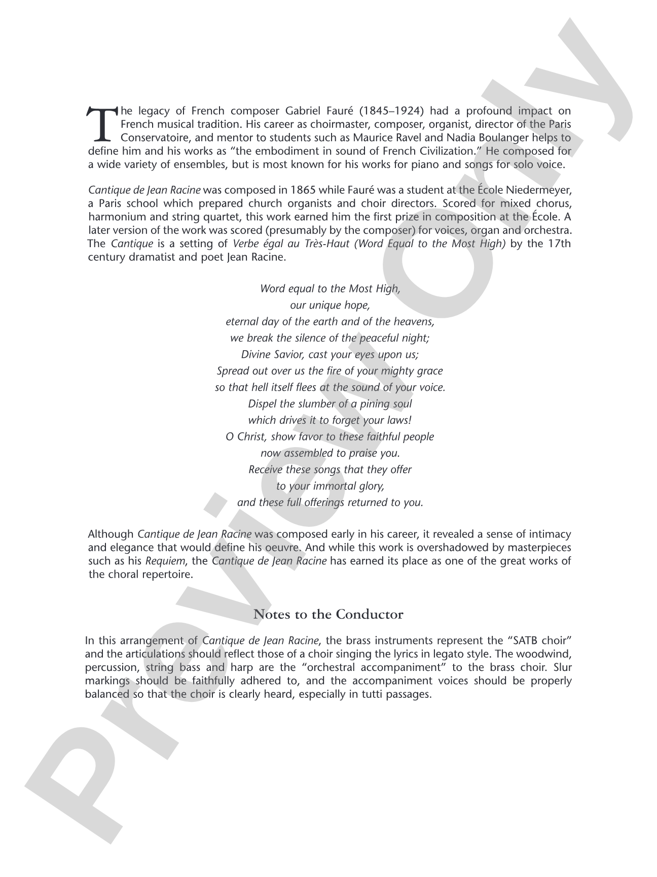 Cantique de Jean Racine: Concert Band Conductor Score & Parts