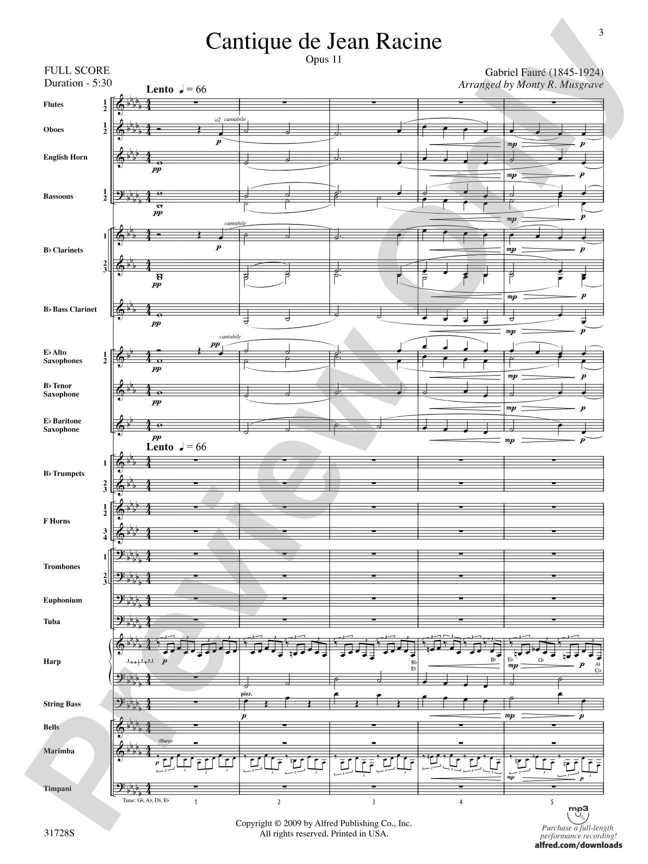Cantique de Jean Racine: Concert Band Conductor Score & Parts