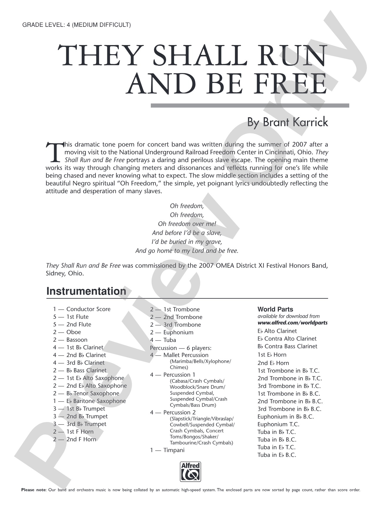 They Shall Run and Be Free: Concert Band Conductor Score & Parts