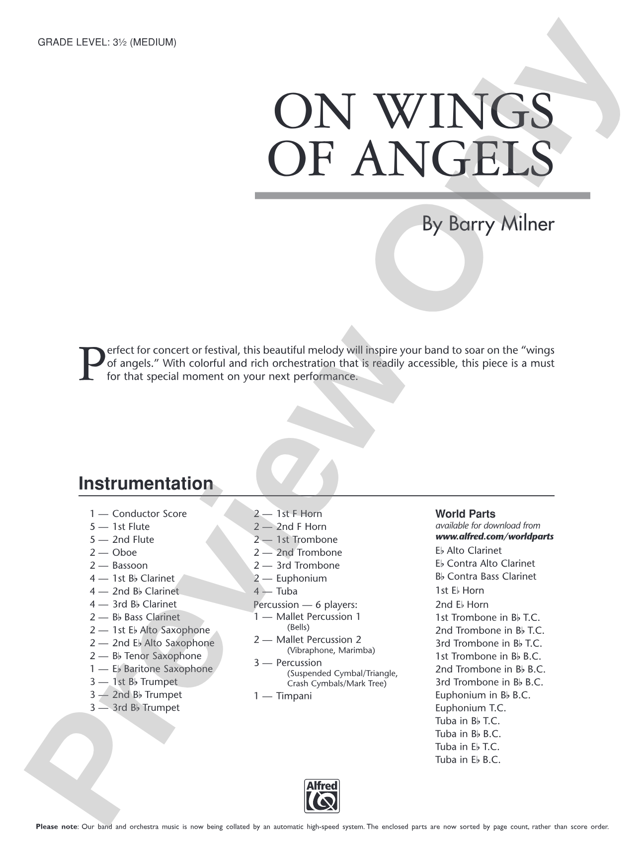 On Wings of Angels: Concert Band Conductor Score & Parts