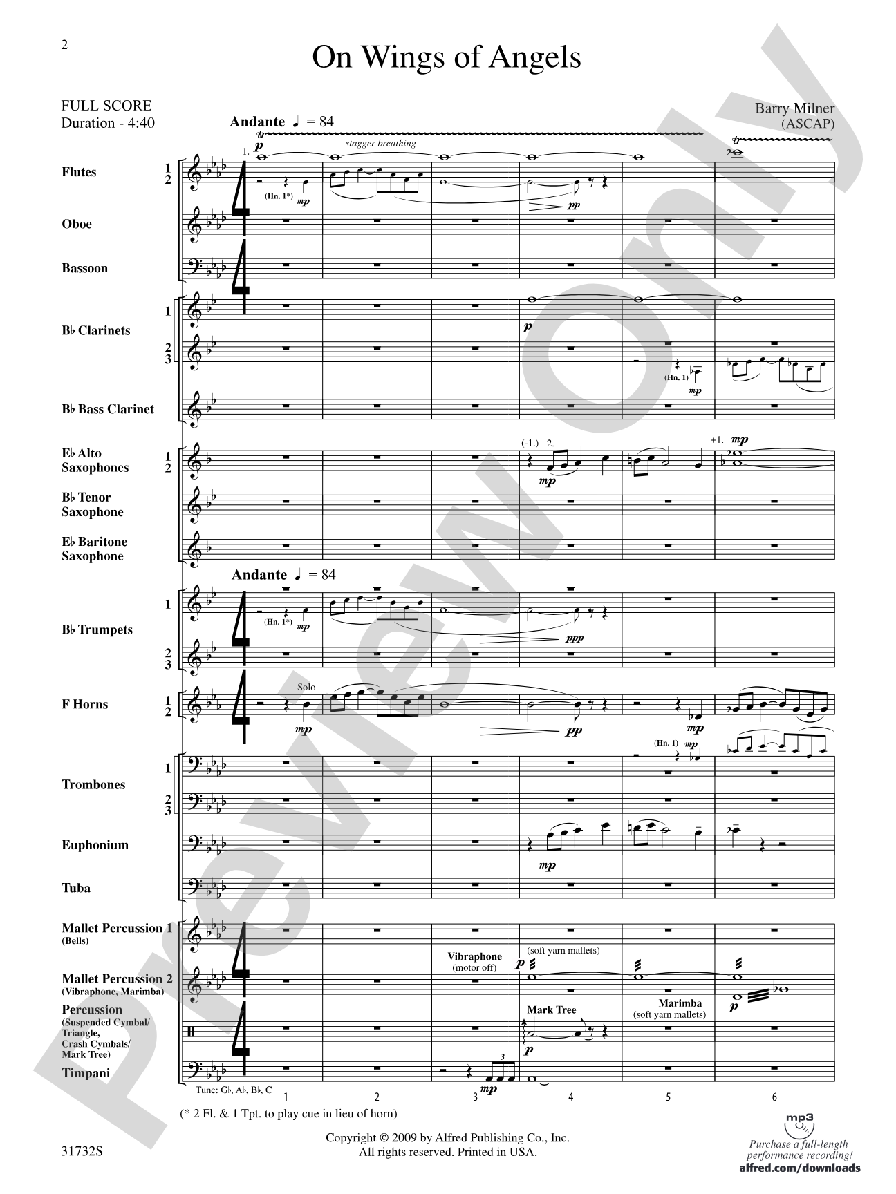 On Wings of Angels: Concert Band Conductor Score & Parts