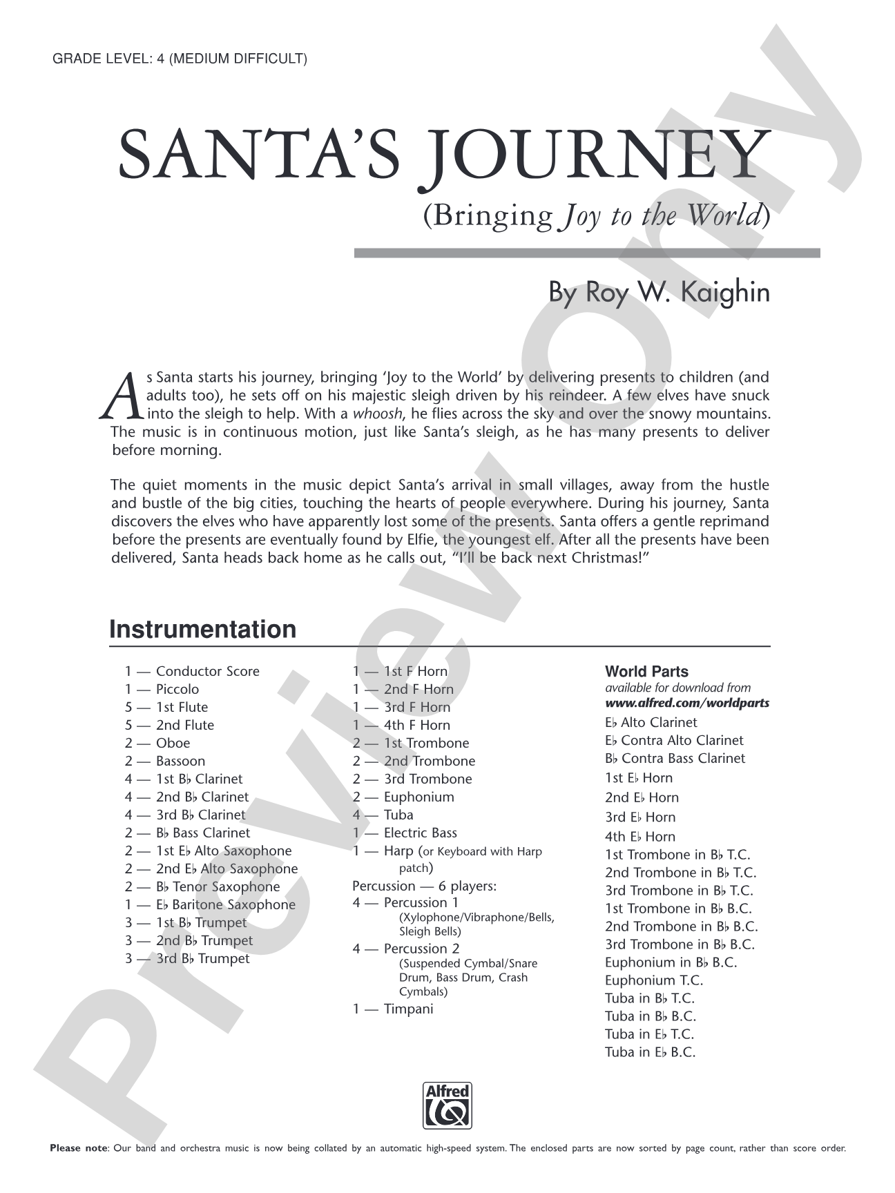 Santa's Journey (Bringing "Joy to the World"): Concert Band Conductor Score & Parts