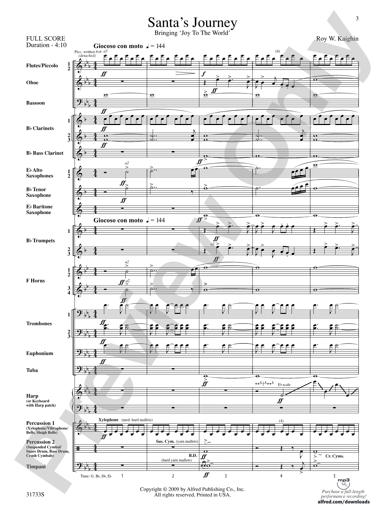 Santa's Journey (Bringing "Joy to the World"): Concert Band Conductor Score & Parts