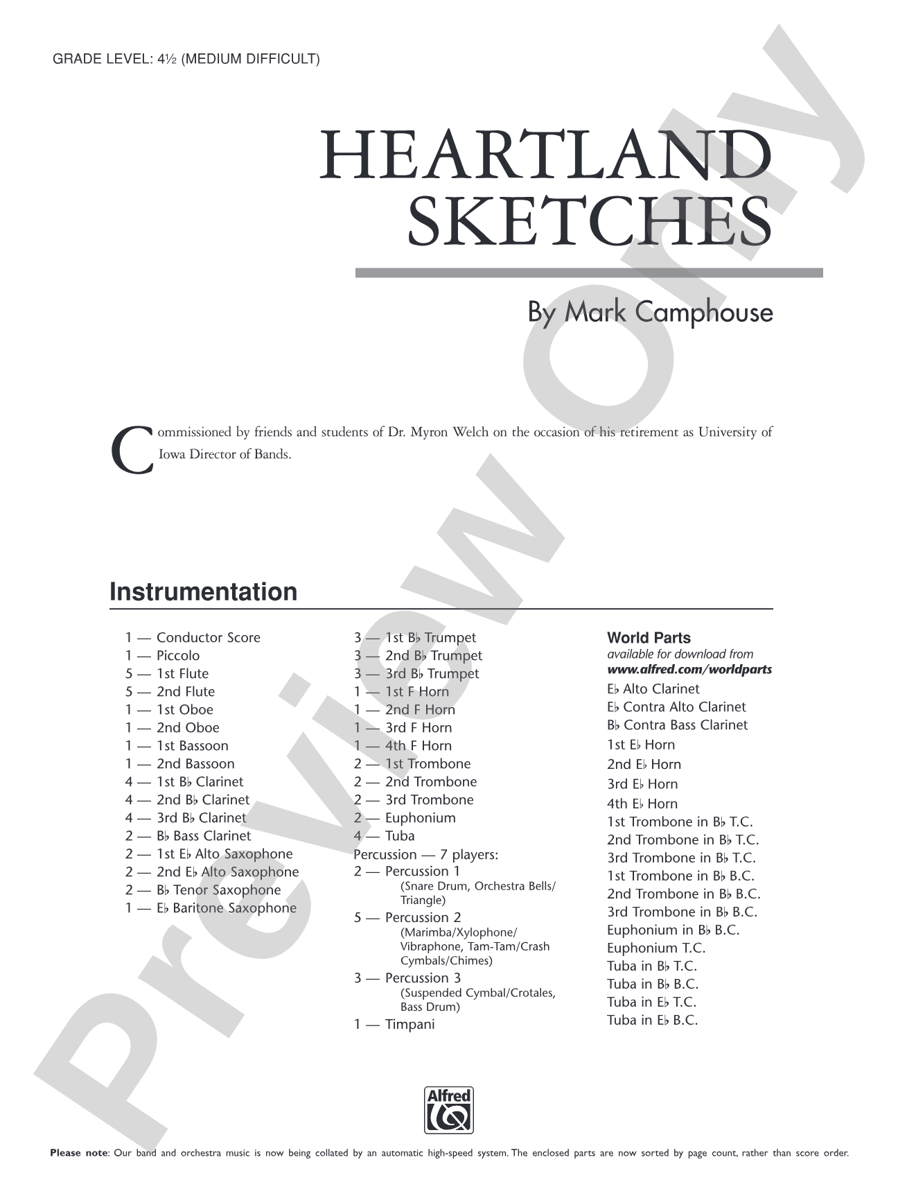 Heartland Sketches: Concert Band Conductor Score & Parts