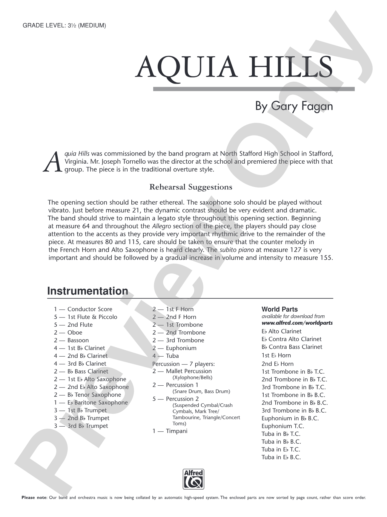 Aquia Hills: Concert Band Conductor Score & Parts