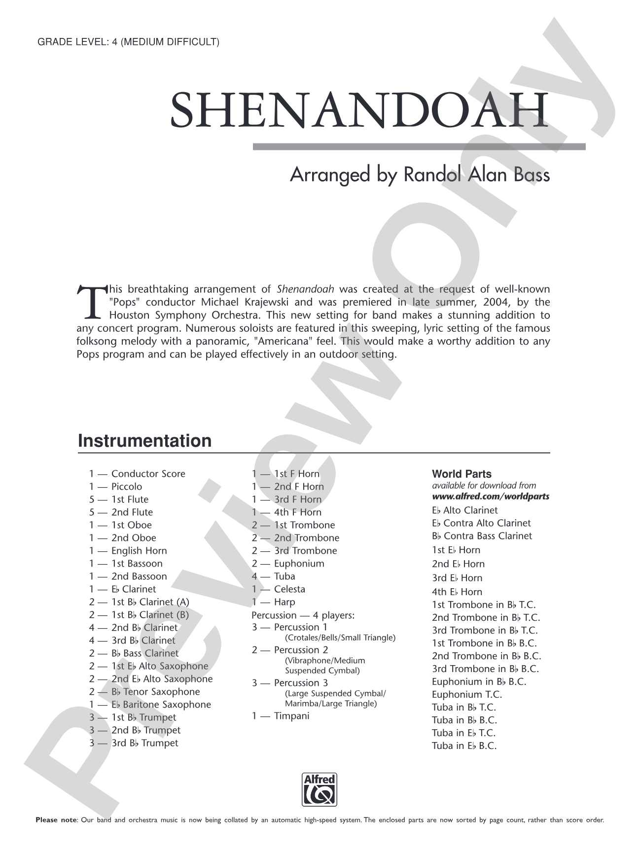 Shenandoah: Concert Band Conductor Score & Parts