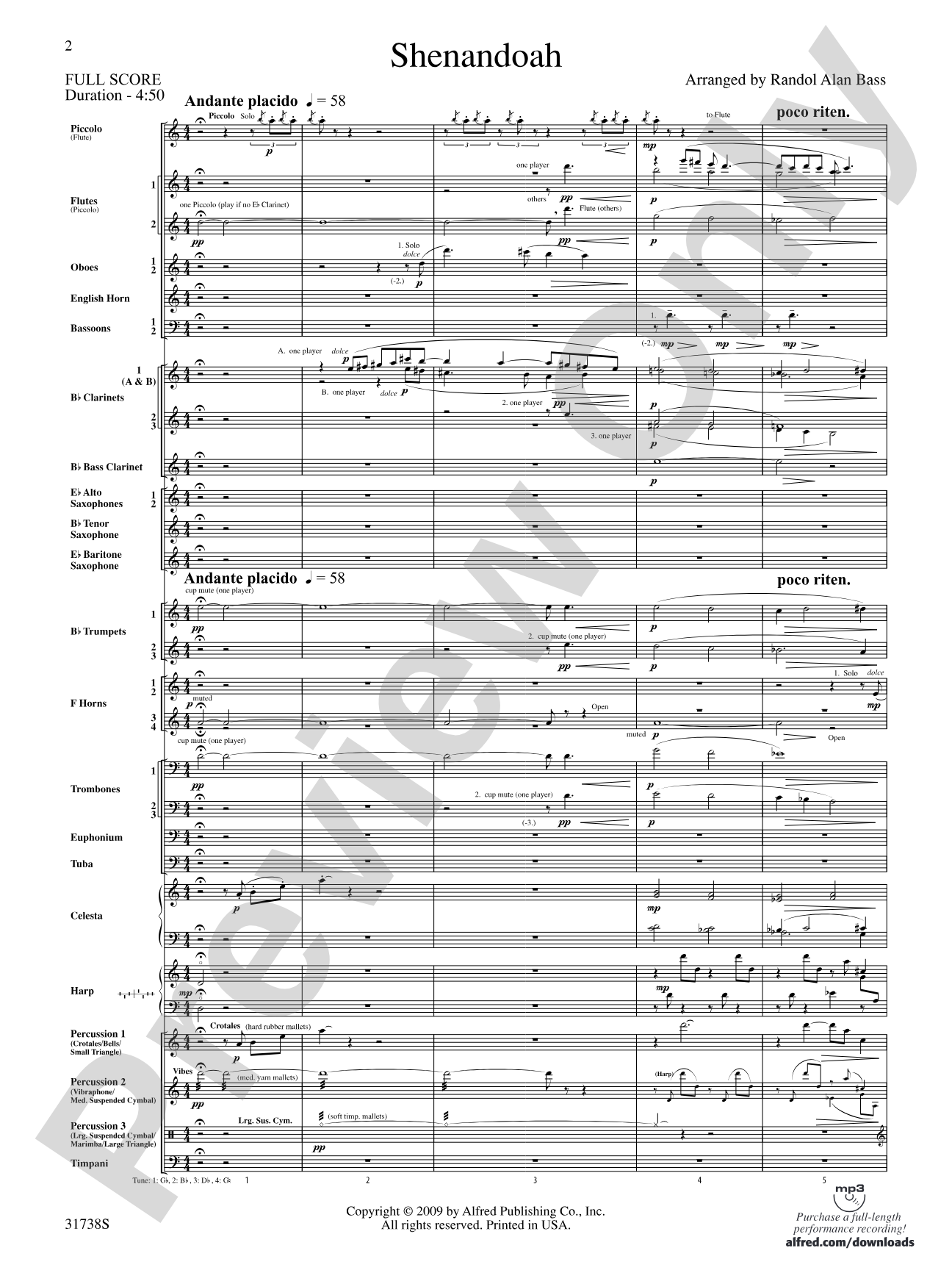 Shenandoah: Concert Band Conductor Score & Parts