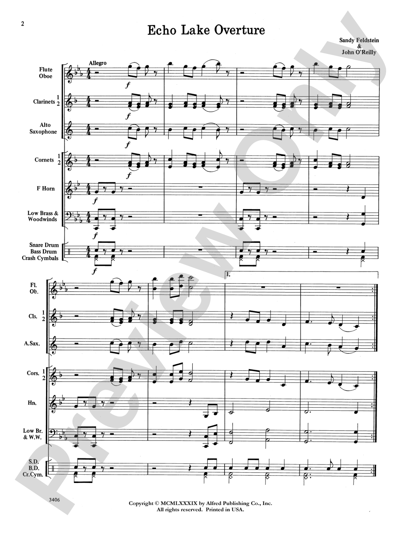 Echo Lake Overture: Concert Band Conductor Score & Parts