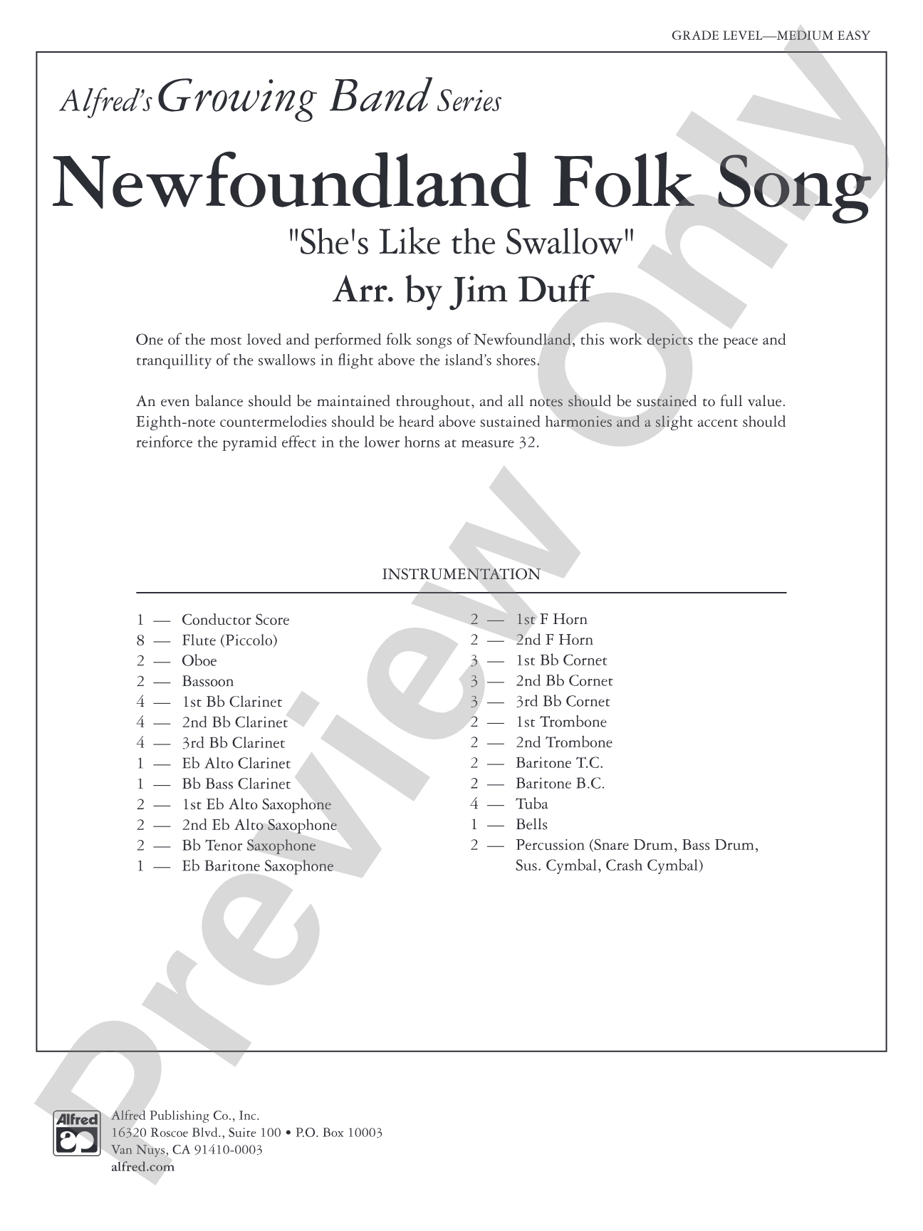 Newfoundland Folk Song: Concert Band Conductor Score & Parts
