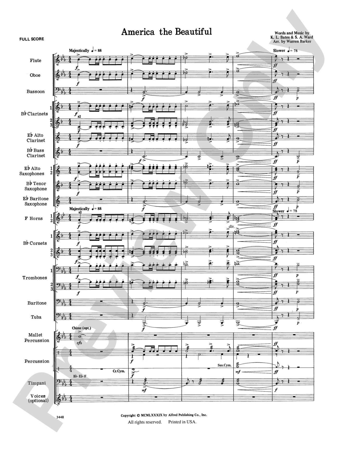 America, the Beautiful (with optional SA/SAB chorus): Concert Band Conductor Score & Parts