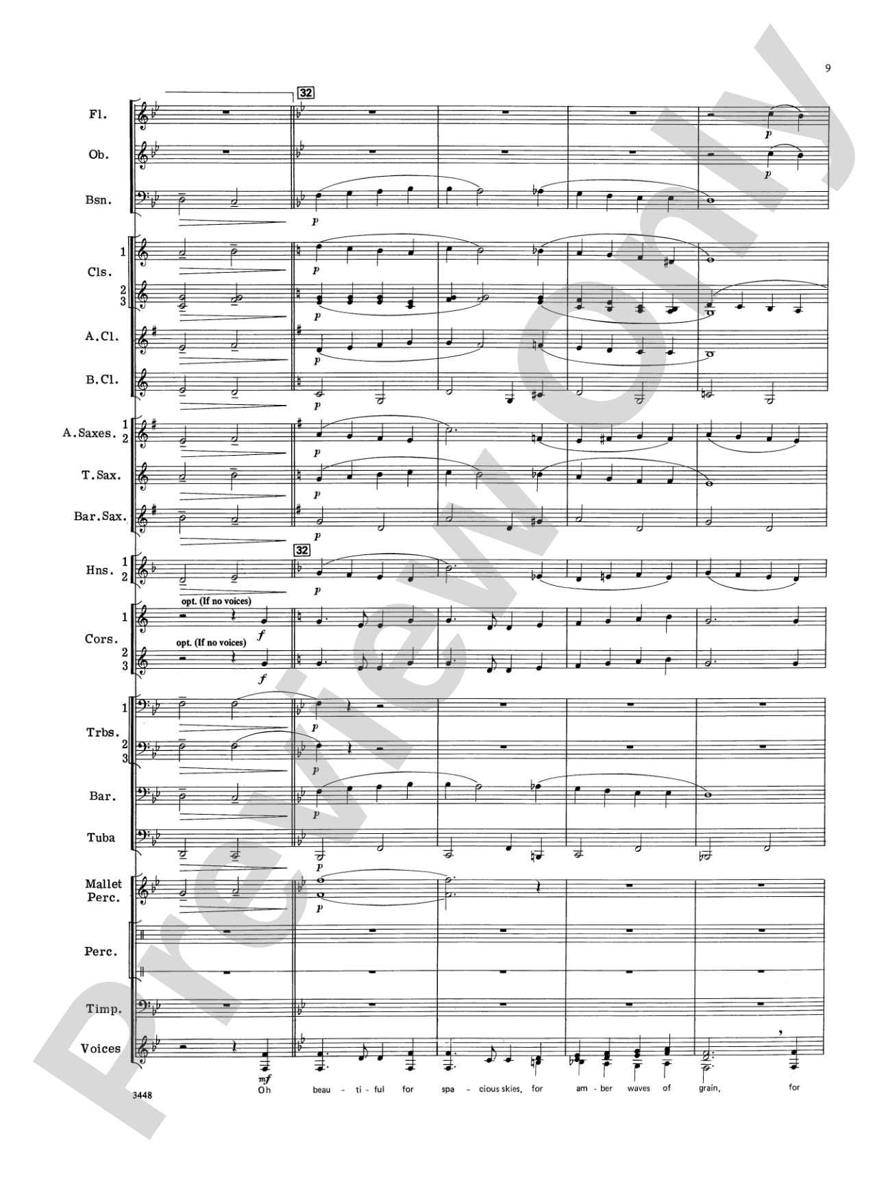 America, the Beautiful (with optional SA/SAB chorus): Concert Band Conductor Score & Parts