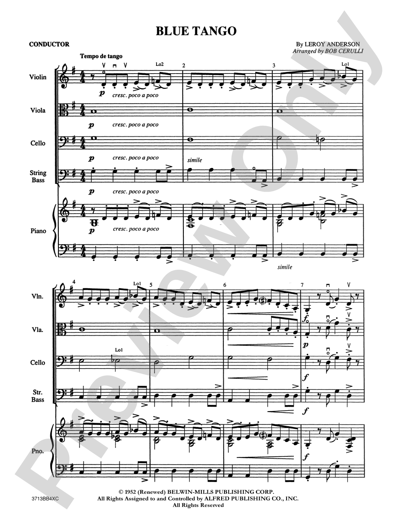 Blue Tango: String Orchestra Conductor Score & Parts