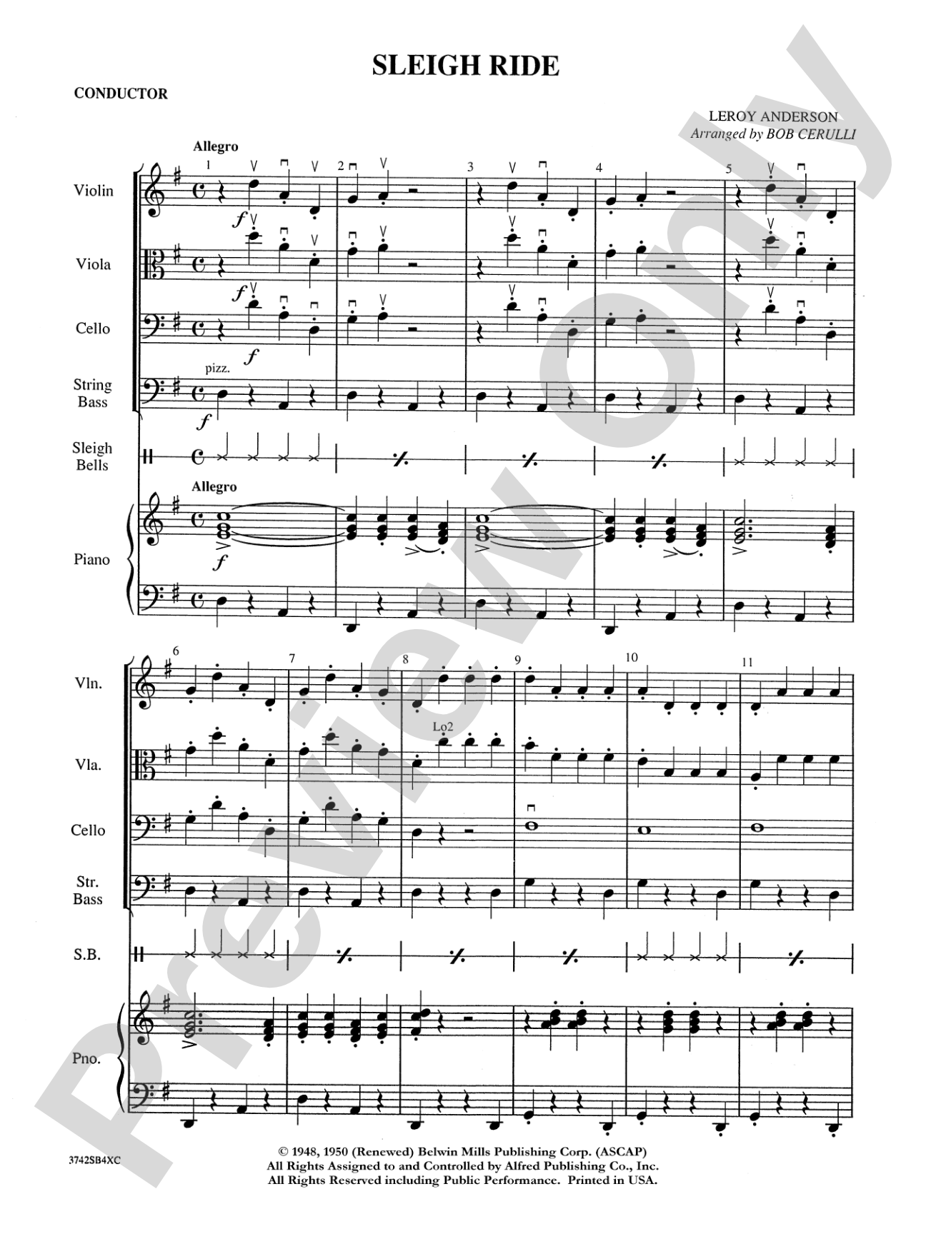 Sleigh Ride: String Orchestra Conductor Score & Parts