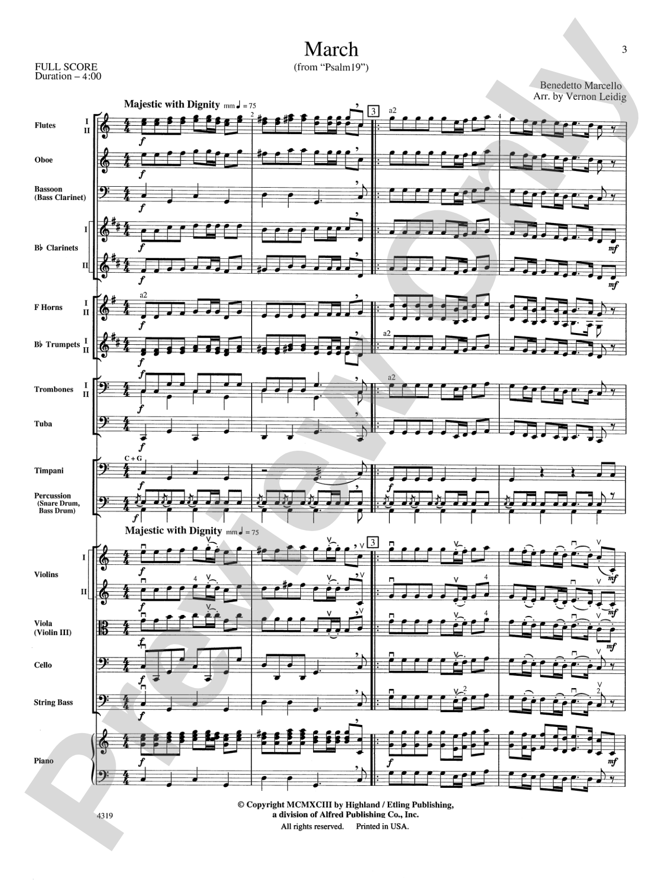 March from "Psalm 19": Full Orchestra Conductor Score & Parts