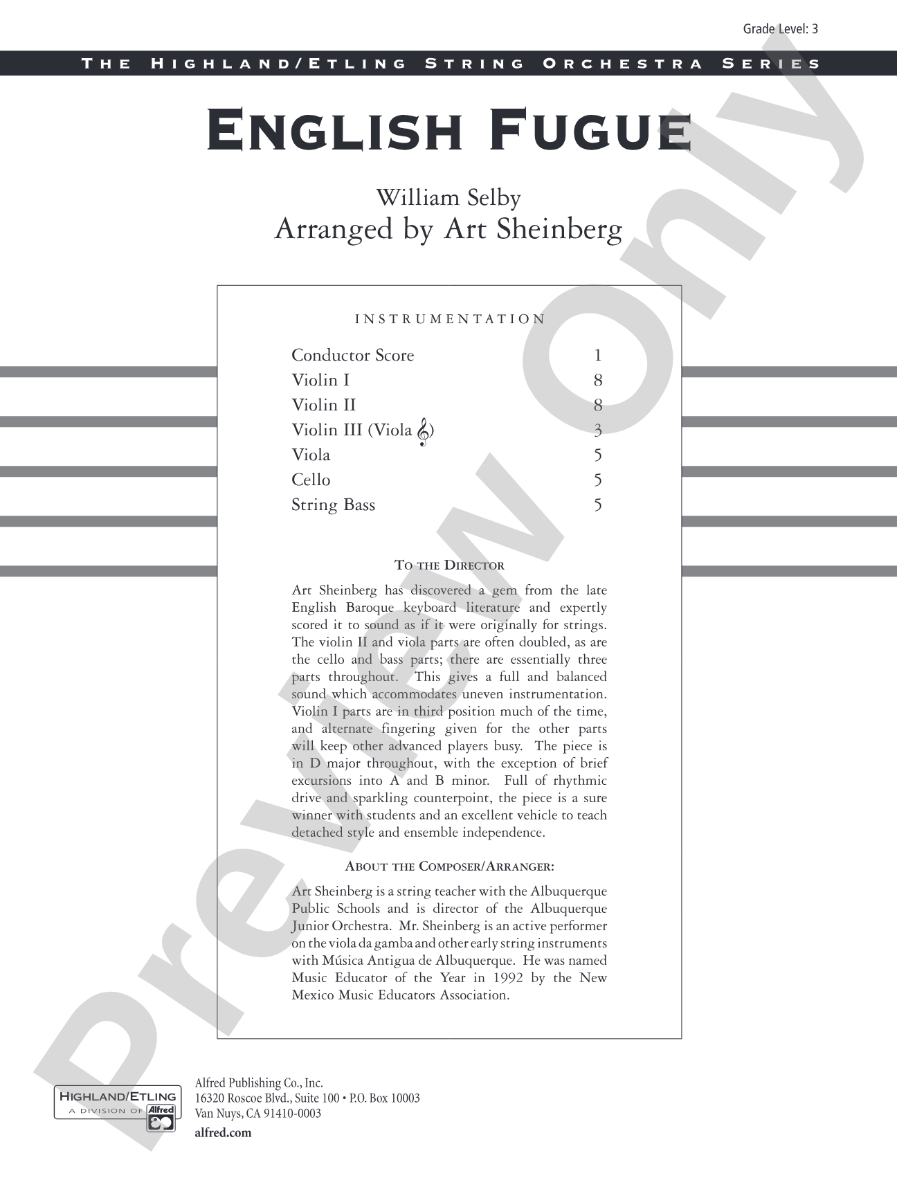 English Fugue: String Orchestra Conductor Score & Parts
