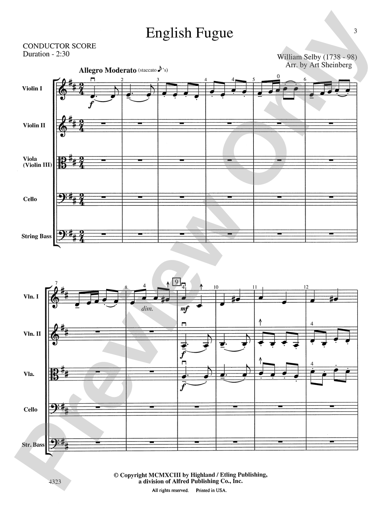 English Fugue: String Orchestra Conductor Score & Parts