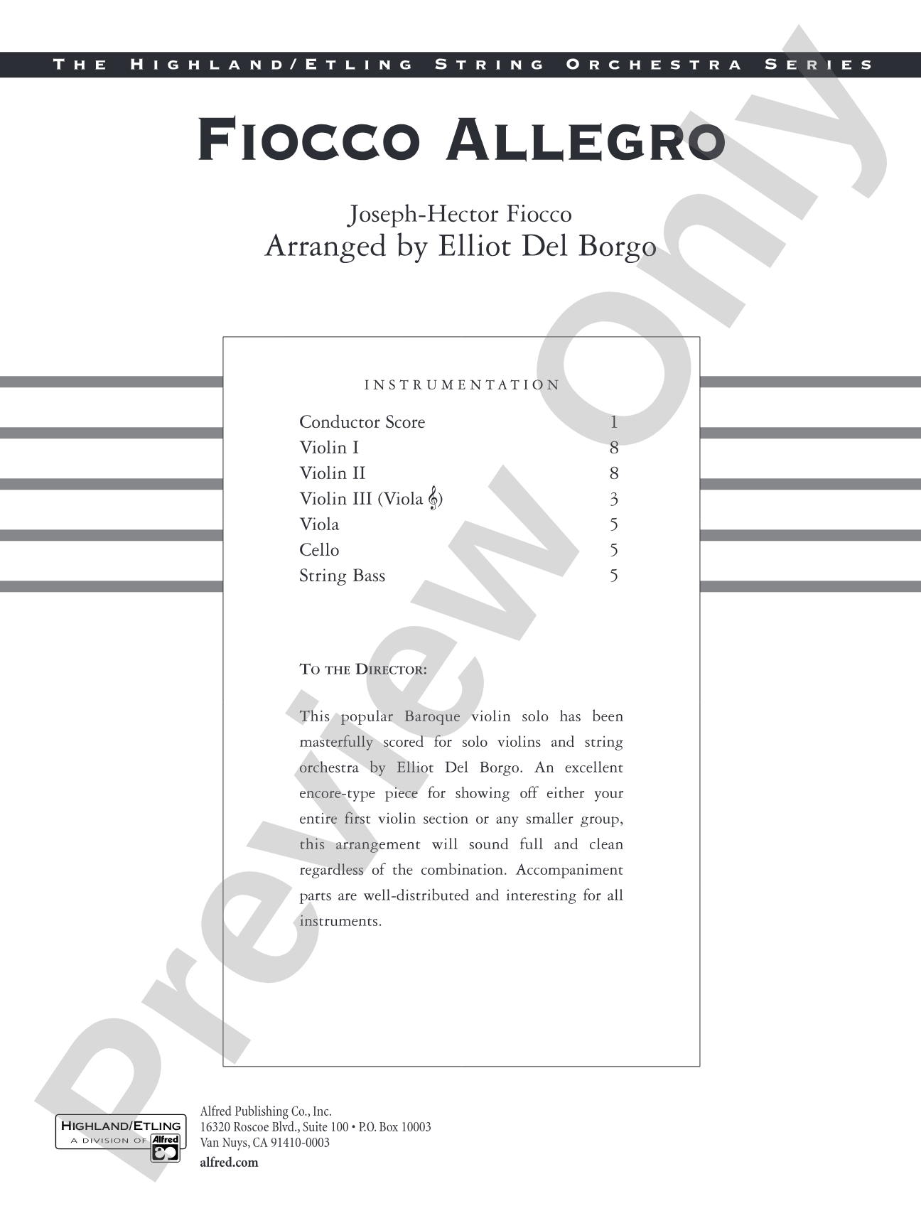 Fiocco Allegro: String Orchestra Conductor Score & Parts