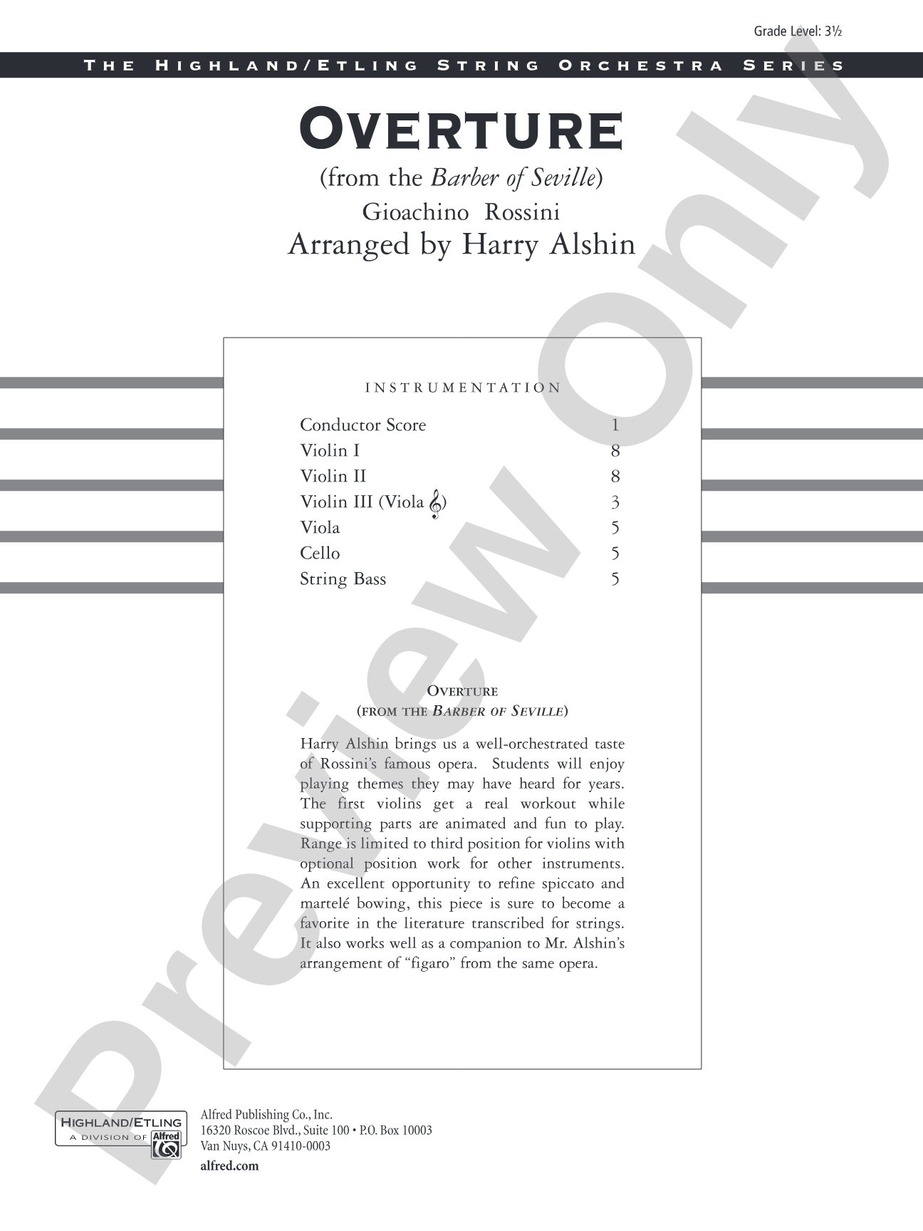 Overture from the Barber of Seville: String Orchestra Conductor Score & Parts