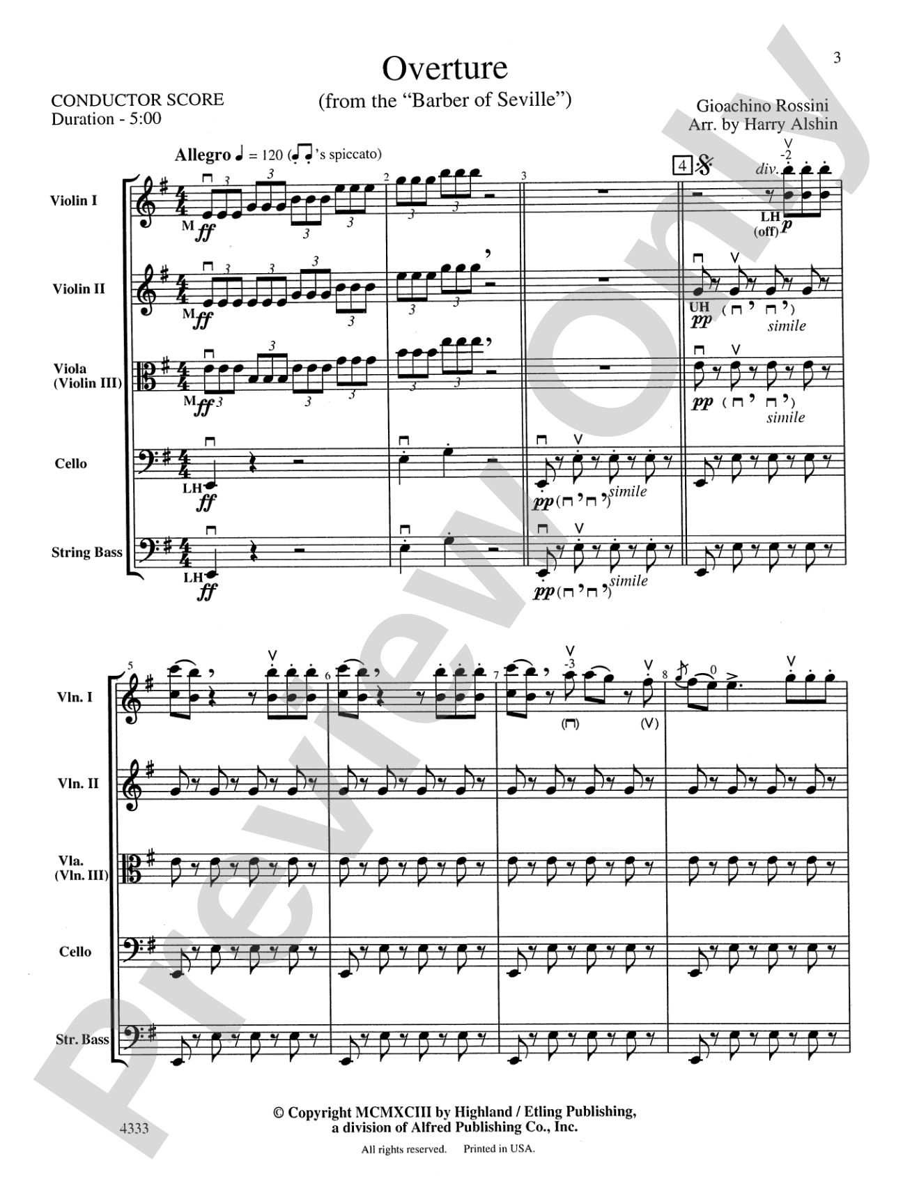 Overture from the Barber of Seville: String Orchestra Conductor Score & Parts