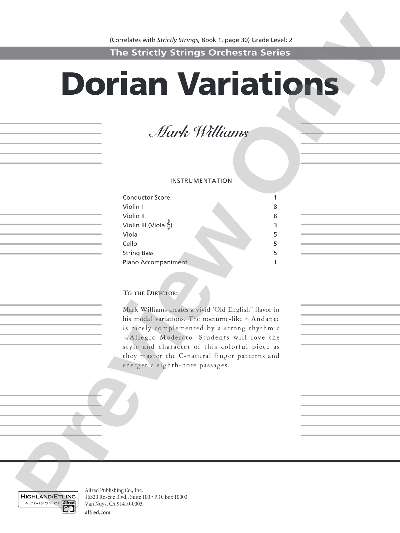 Dorian Variations: String Orchestra Conductor Score & Parts