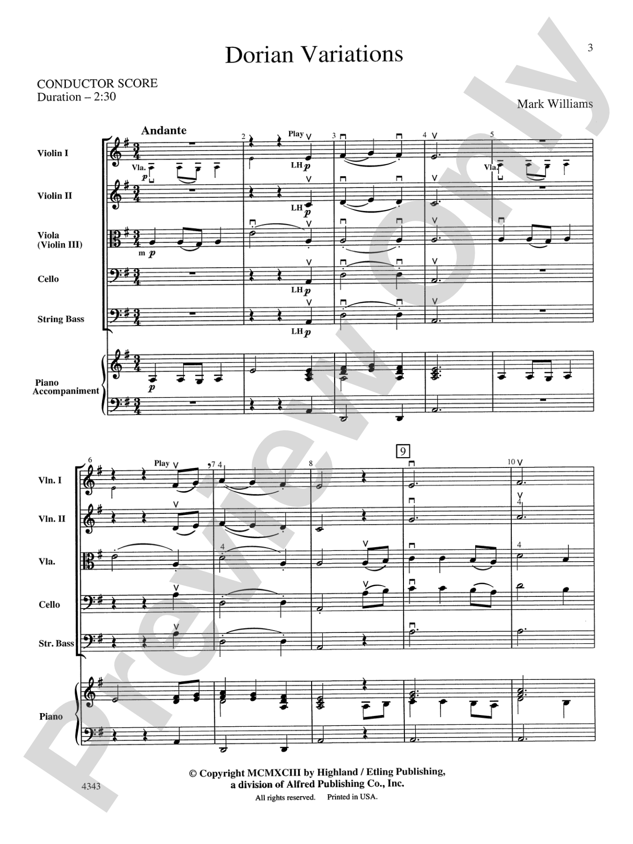 Dorian Variations: String Orchestra Conductor Score & Parts