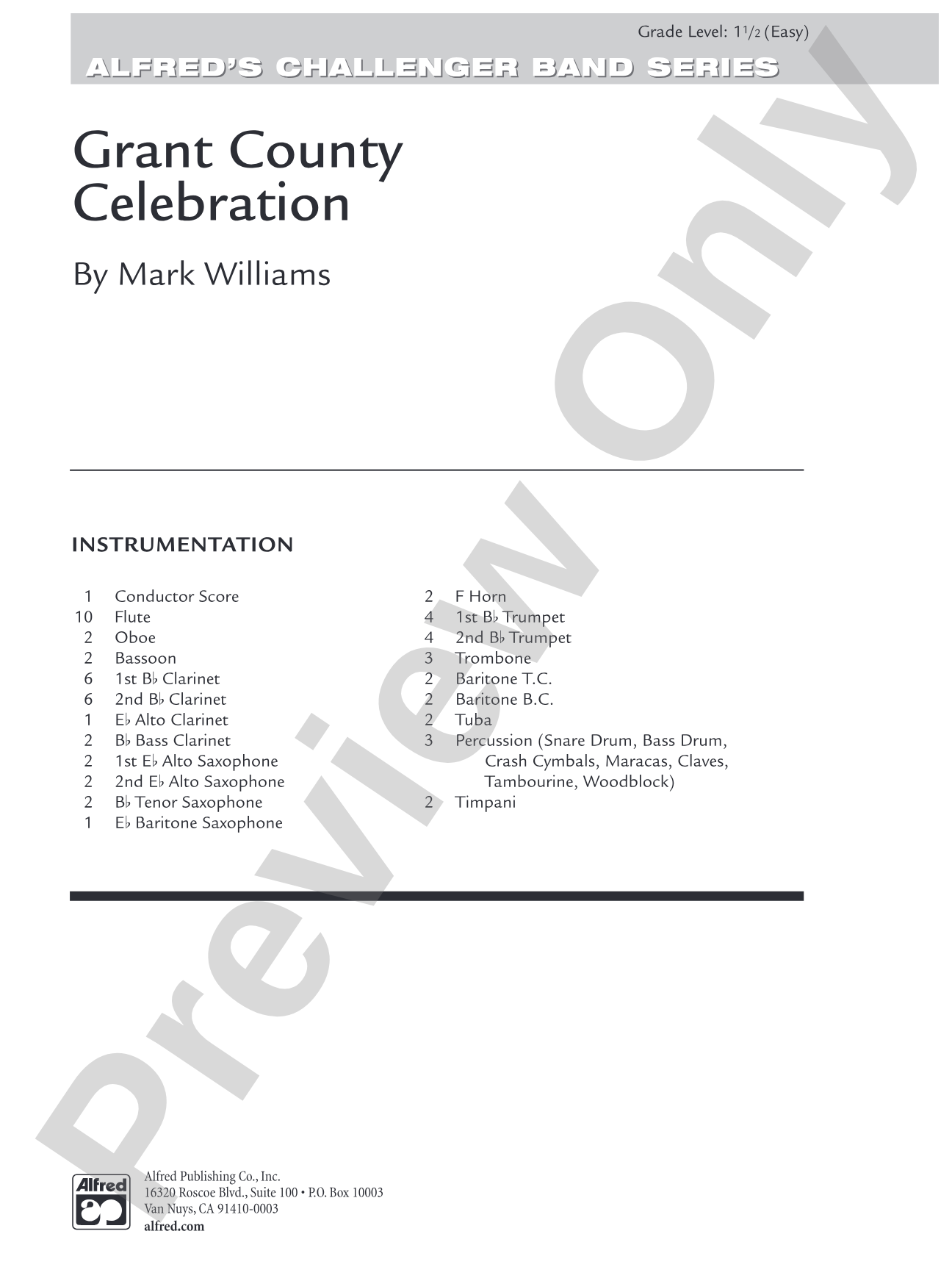 Grant County Celebration: Concert Band Conductor Score & Parts