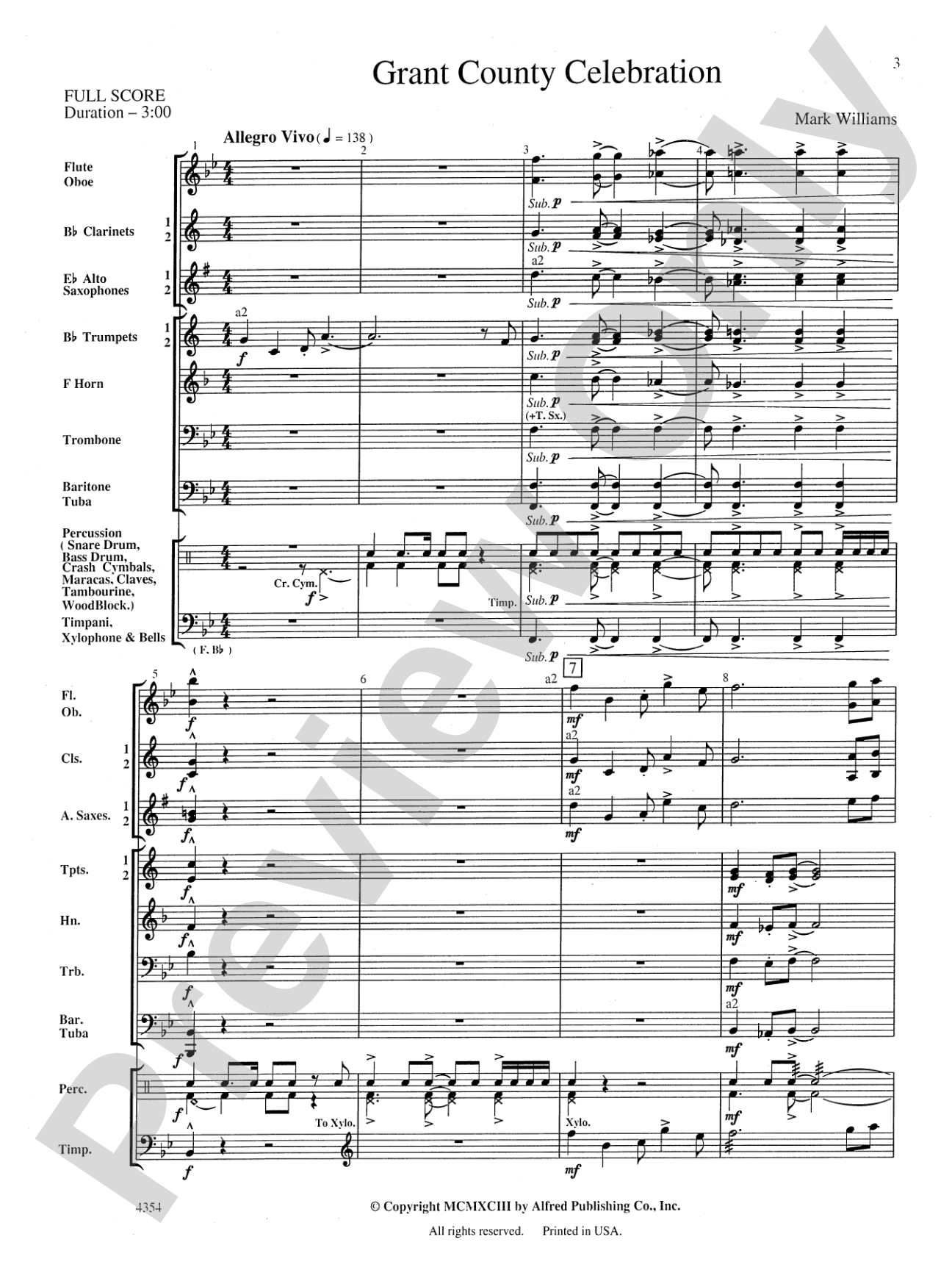 Grant County Celebration: Concert Band Conductor Score & Parts