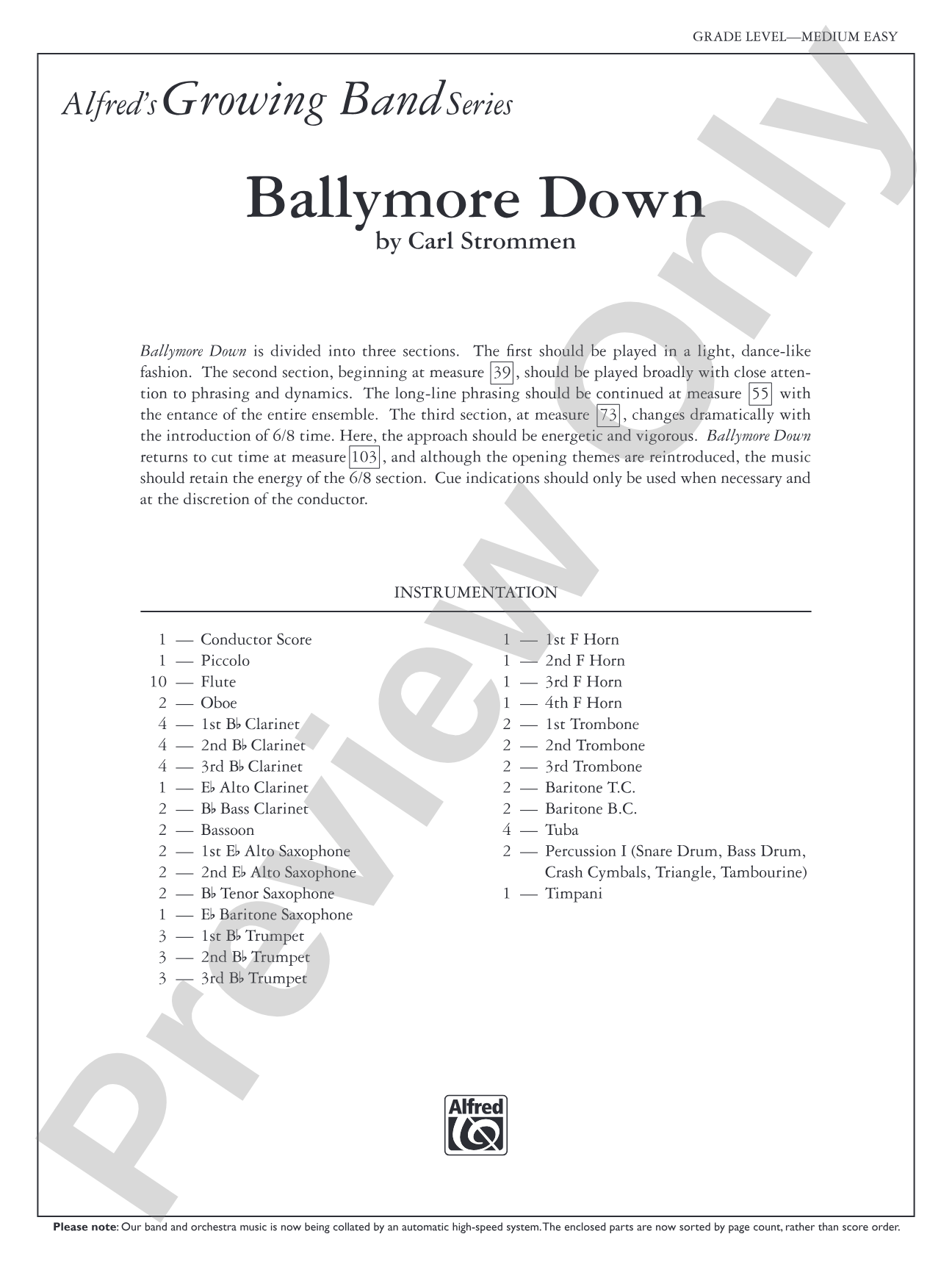 Ballymore Down: Concert Band Conductor Score & Parts